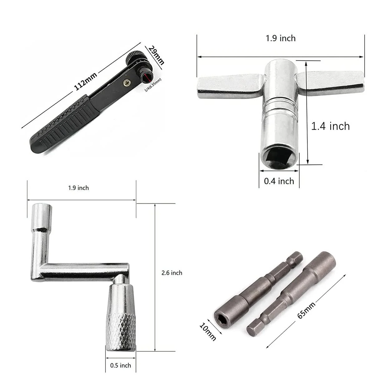 Drum Keys 5 Pack Chrome Steel Construction Standard Drum Keys with Ratchet Torque Wrench Drill Bit Drum Key Tuner Percussion Hardware Tool for Drum Accessories - Image 2