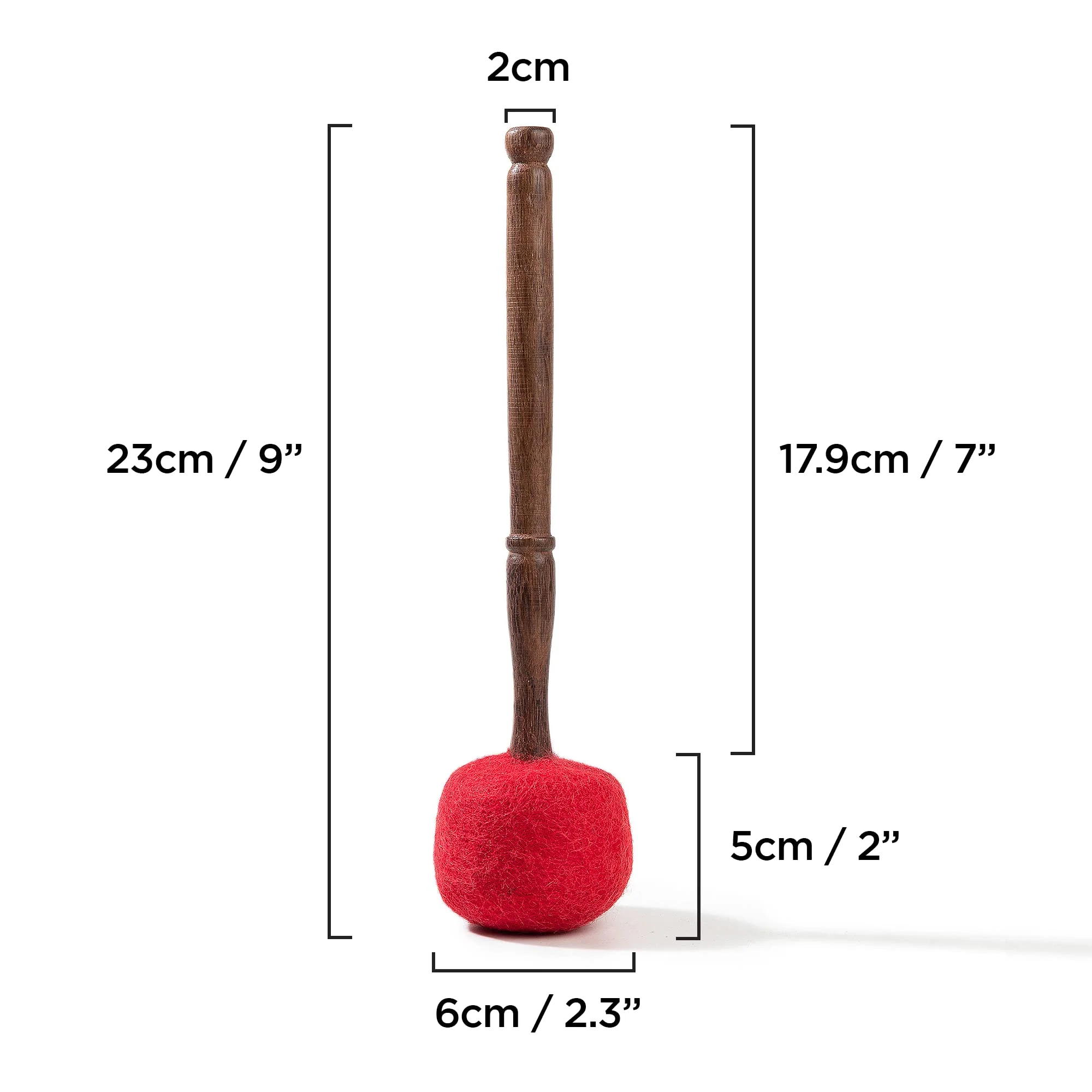 Drum Mallet Wool Felted Drum Stick - 9 Inches Wool Mallet for Gongs & Large Singing Bowls by Himalayan Bazaar Red - Image 2
