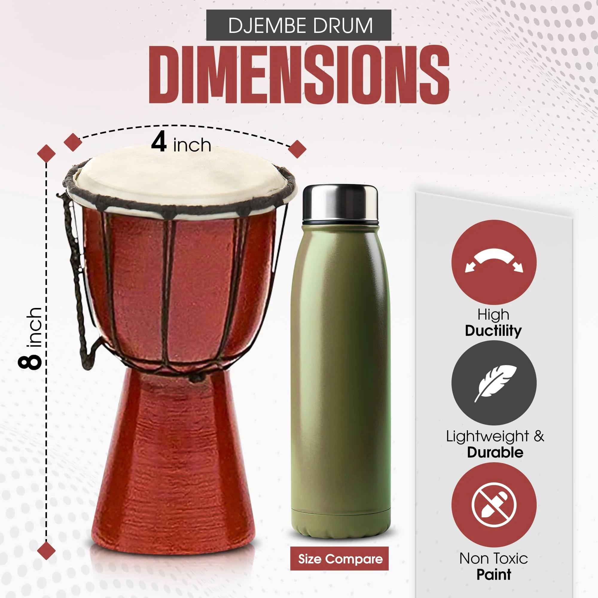 Drums Djembe Drum Djembe jembe is a Rope- goat skin Covered Goblet Drum Played by Hands West Africa style (4x8) Designed in the USA 4x8 - Image 2