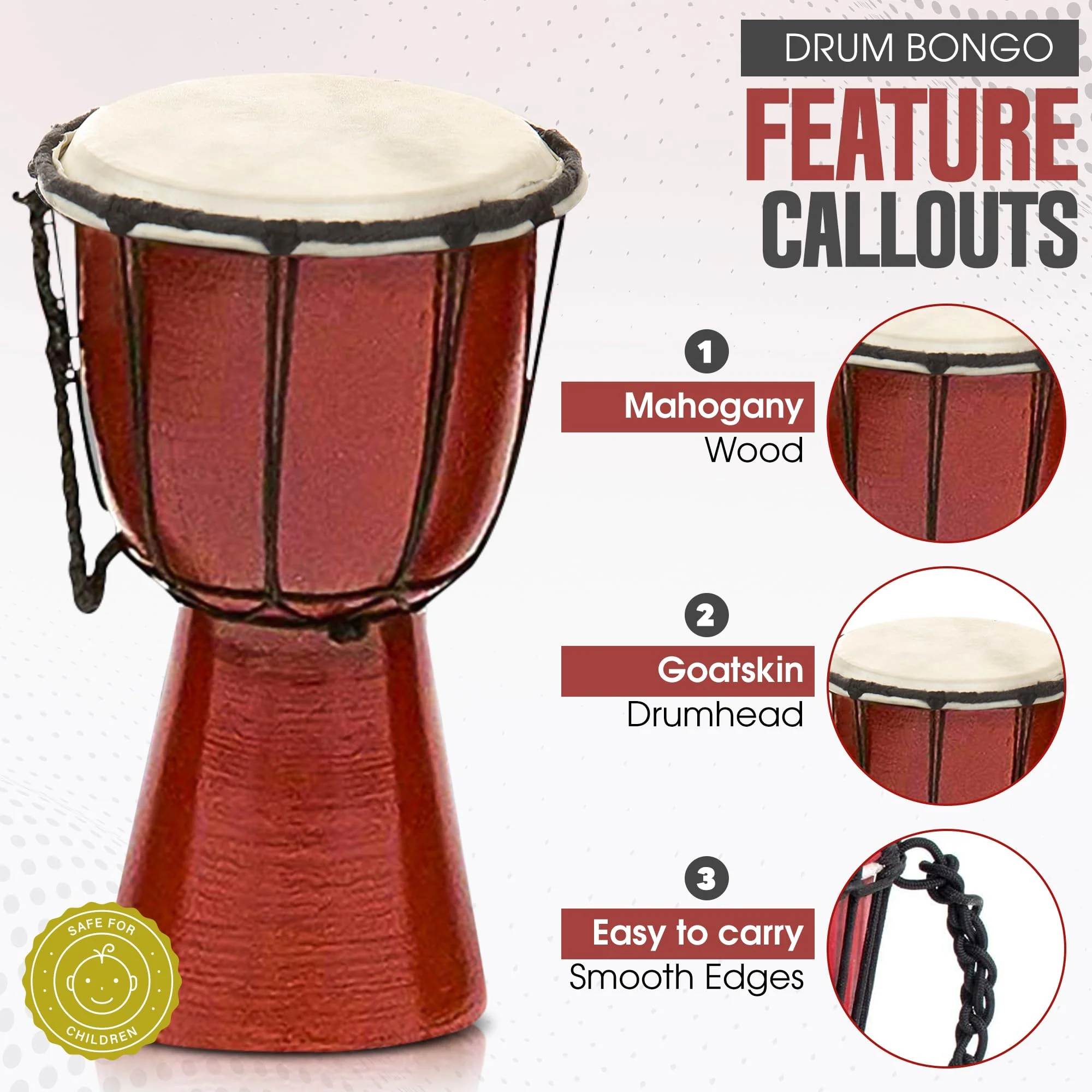 Drums Djembe Drum Djembe jembe is a Rope- goat skin Covered Goblet Drum Played by Hands West Africa style (4x8) Designed in the USA 4x8 - Image 4