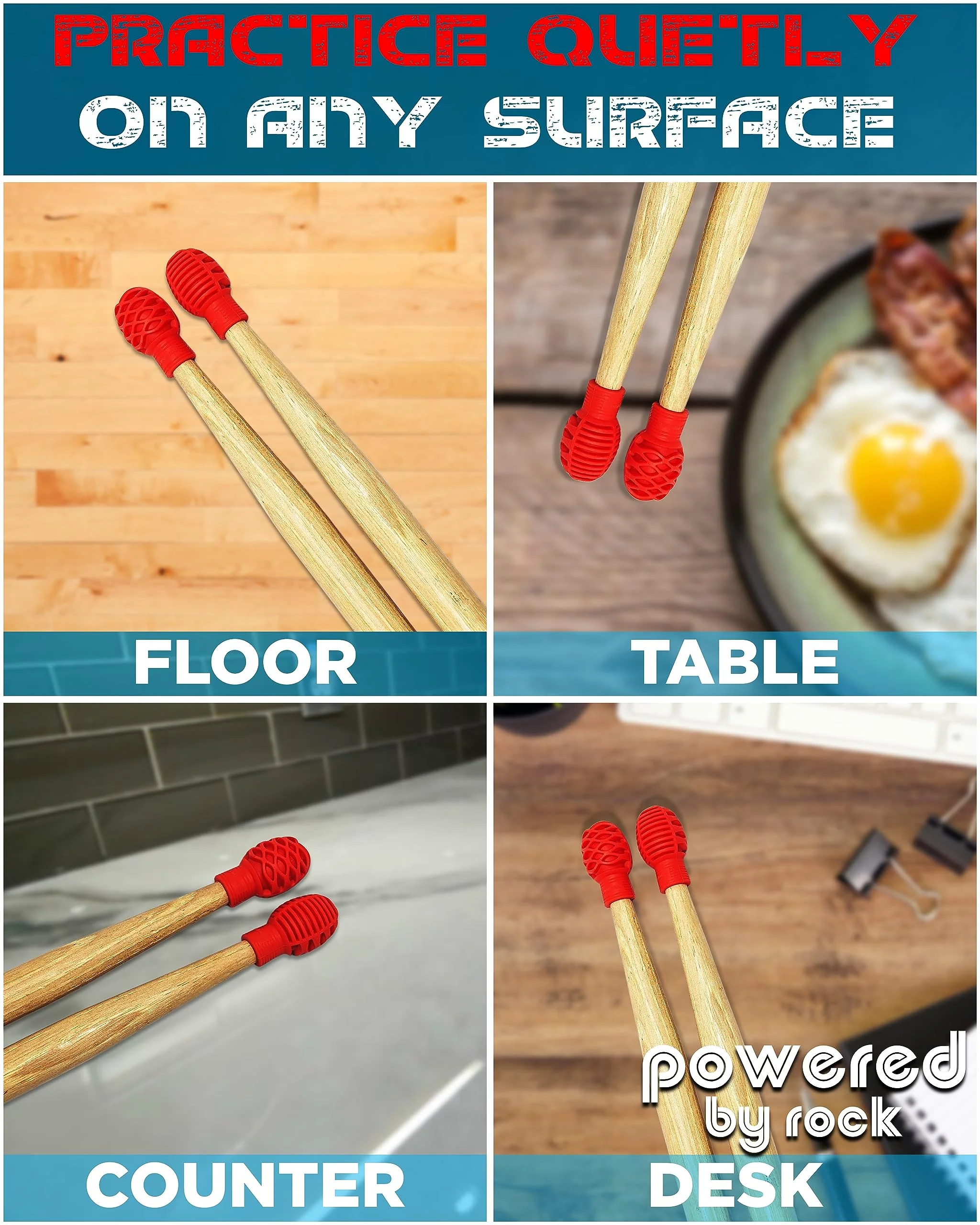 Drumstick Dampeners for Silencing Drumming Practice - Replace Your Drum Practice Pad - Silicone Drumstick Tips Mute Clacking Sound from Sticks on Solid Surfaces - 4 Pack - Image 6