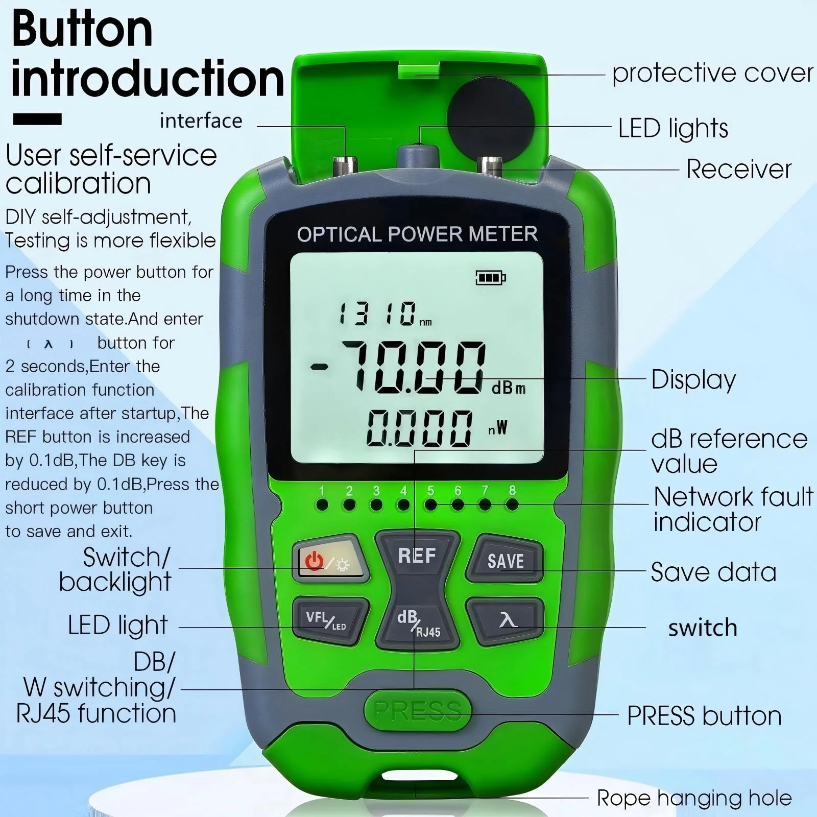 Dry Cell A-M70 OPM Portable Fiber Optic Power Meter Integrated Machine 50 (FC/SC/ST) & RJ45 Network Test Portable Fiber Optic Tester ‑70 to +10 1pc FC to LC Adapter - Image 6