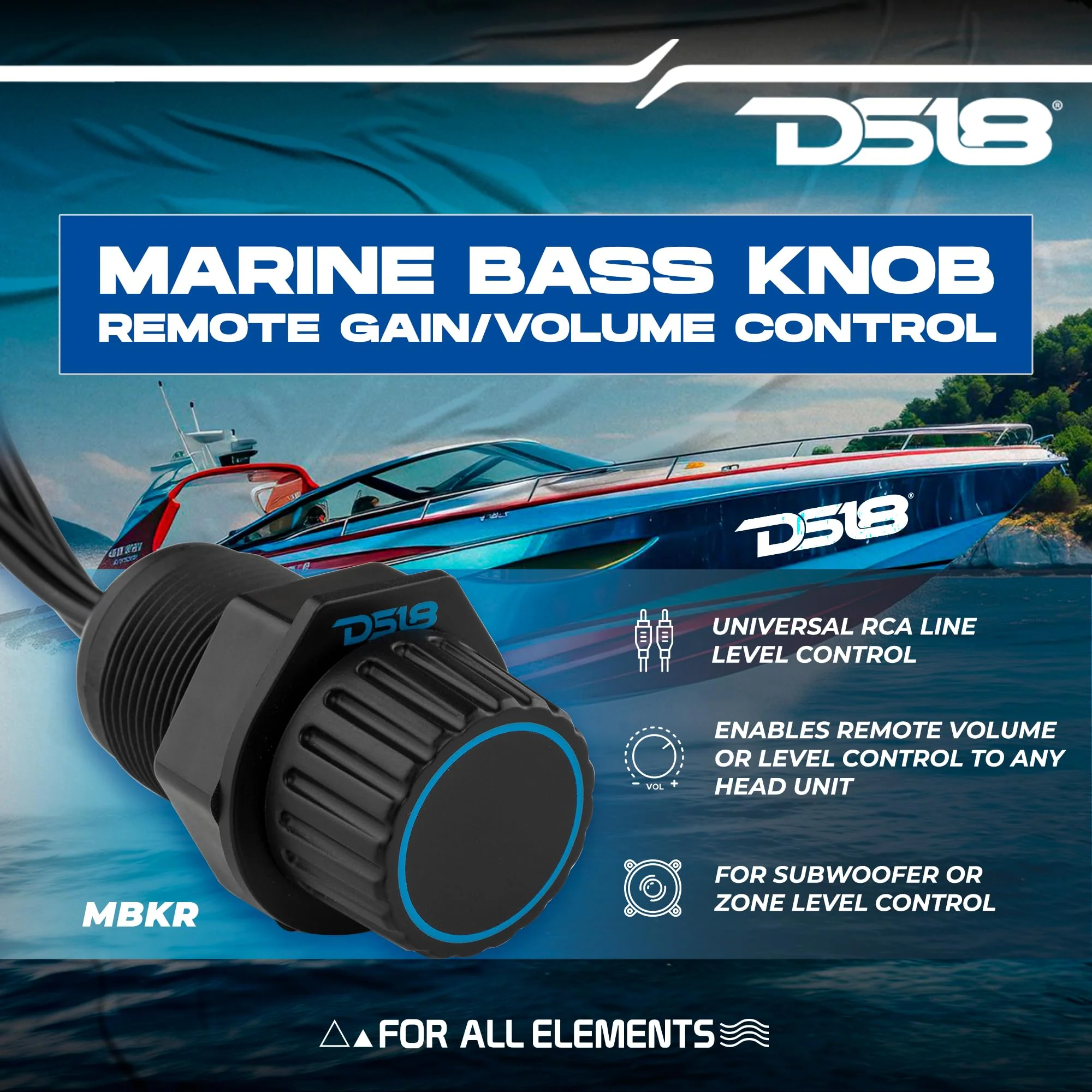 DS18 MBKR Marine Bass Knob Remote Gain/Volume - Compatible with Any Source Unit - Bass Knob Level Controller - Universal RCA Line Level Control Waterproof Design for All Audio Applications - Image 2