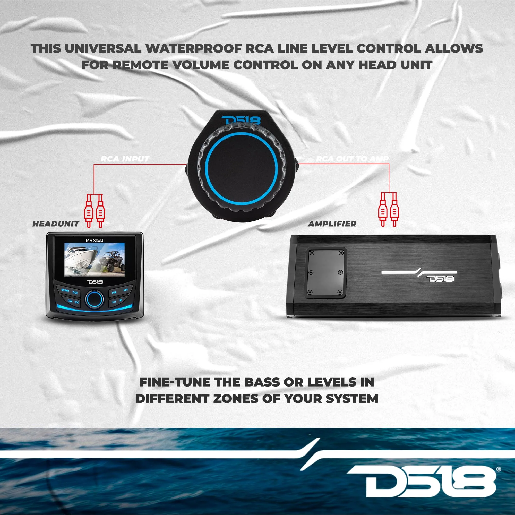 DS18 MBKR Marine Bass Knob Remote Gain/Volume - Compatible with Any Source Unit - Bass Knob Level Controller - Universal RCA Line Level Control Waterproof Design for All Audio Applications - Image 3