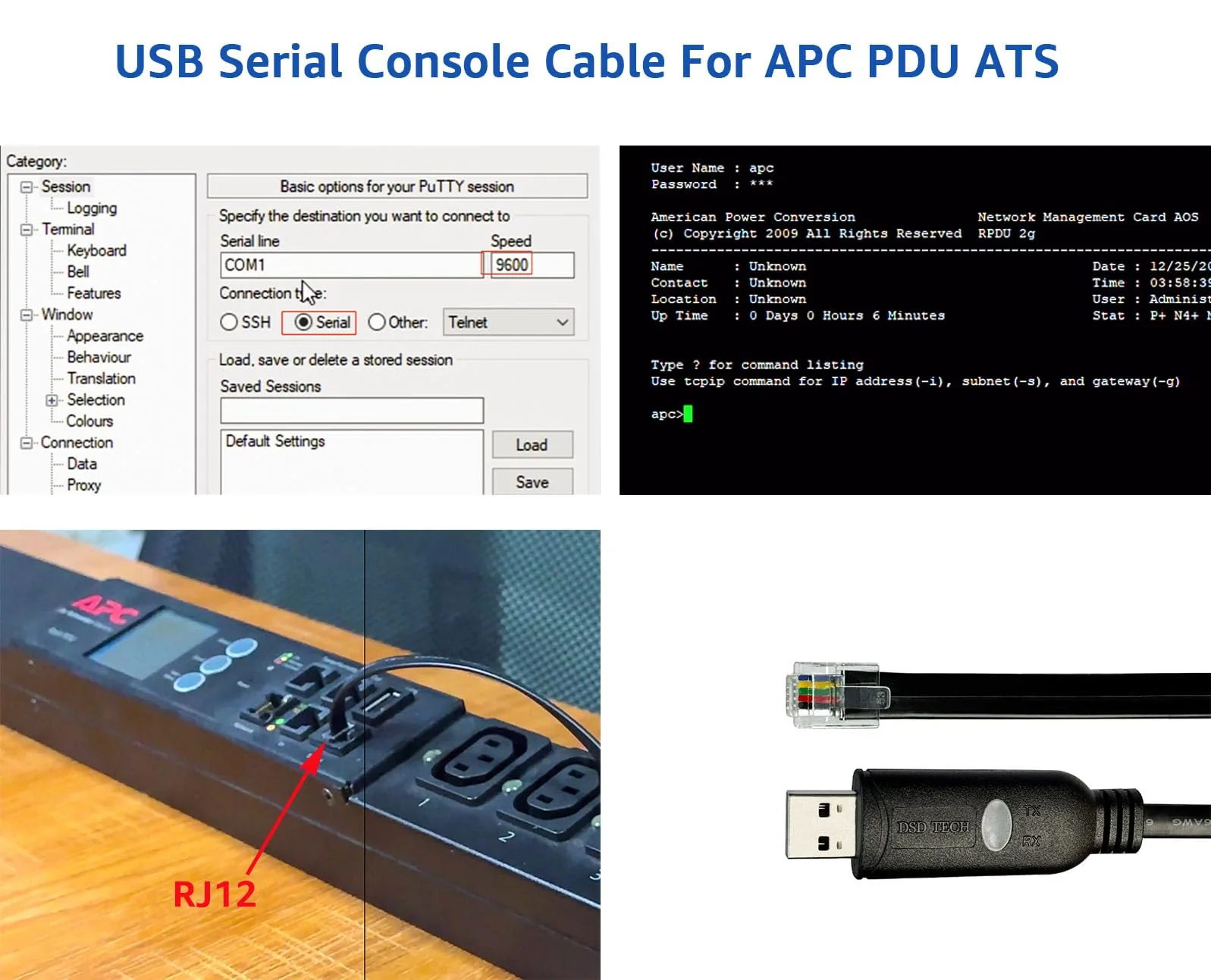 DSD TECH SH-RJ12C USB to RJ12 6P4C RS232 Serial Cable for APC PDU ATS(5.9FT/1.8M) - Image 2