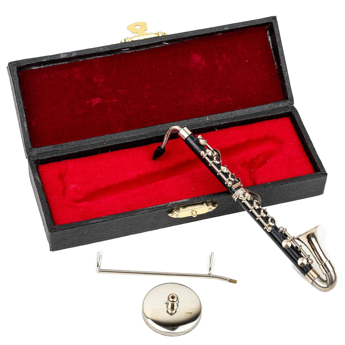 Dselvgvu Miniature Bass Clarinet with Stand and Case Mini Musical Instrument Mini Bass Clarinet Miniature Dollhouse Model Christmas Ornament (5.12") 5.12" - Image 5