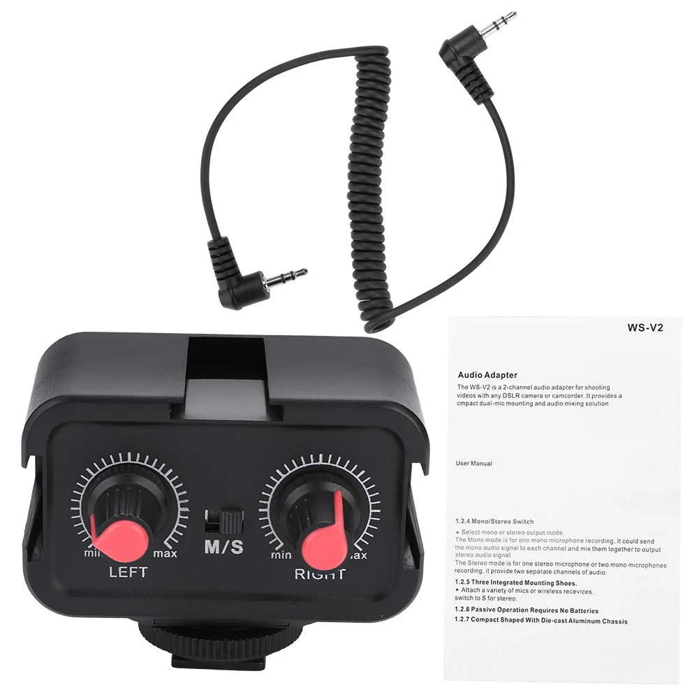 DSLR Cameras Audio Mixer Adapter, WS V2 Channel Small Microphone Audio Mixer for DSLR Cameras Mono 1/8inch(3.5mm) inputs/Stereo 1/8inch(3.5mm) Input / 1/8inch(3.5mm) Stereo - Image 2