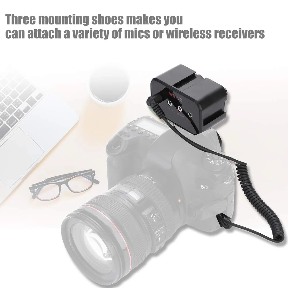 DSLR Cameras Audio Mixer Adapter, WS V2 Channel Small Microphone Audio Mixer for DSLR Cameras Mono 1/8inch(3.5mm) inputs/Stereo 1/8inch(3.5mm) Input / 1/8inch(3.5mm) Stereo - Image 4