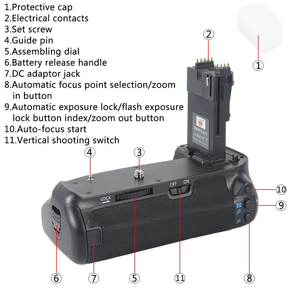 DSTE Pro BG-E14 Vertical Battery Grip Compatible with Canon EOS 70D 80D 90D SLR Digital Camera, Working with LP-E6 LP-E6N (Battery not Included) - Image 2