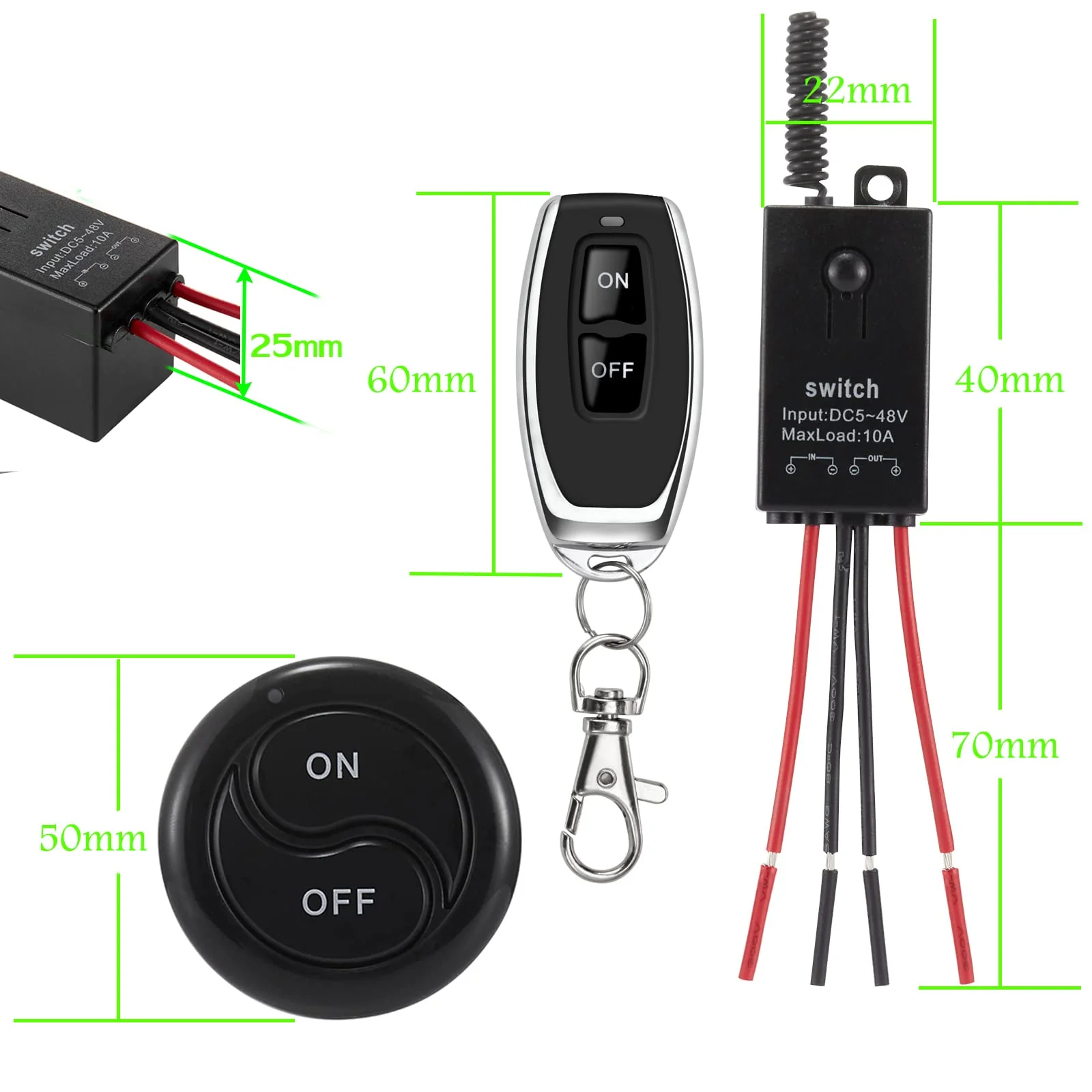 dstfuy 12 V Radio Switch, Wireless Light Switch DC 5 V/12 V/24 V/48/10 A Mini Relay Wireless Light Switch Remote Control 328 ft Long Distance for Ceiling Lights, Lamps 5V-48V/10A mini Relais-328FT - Image 5