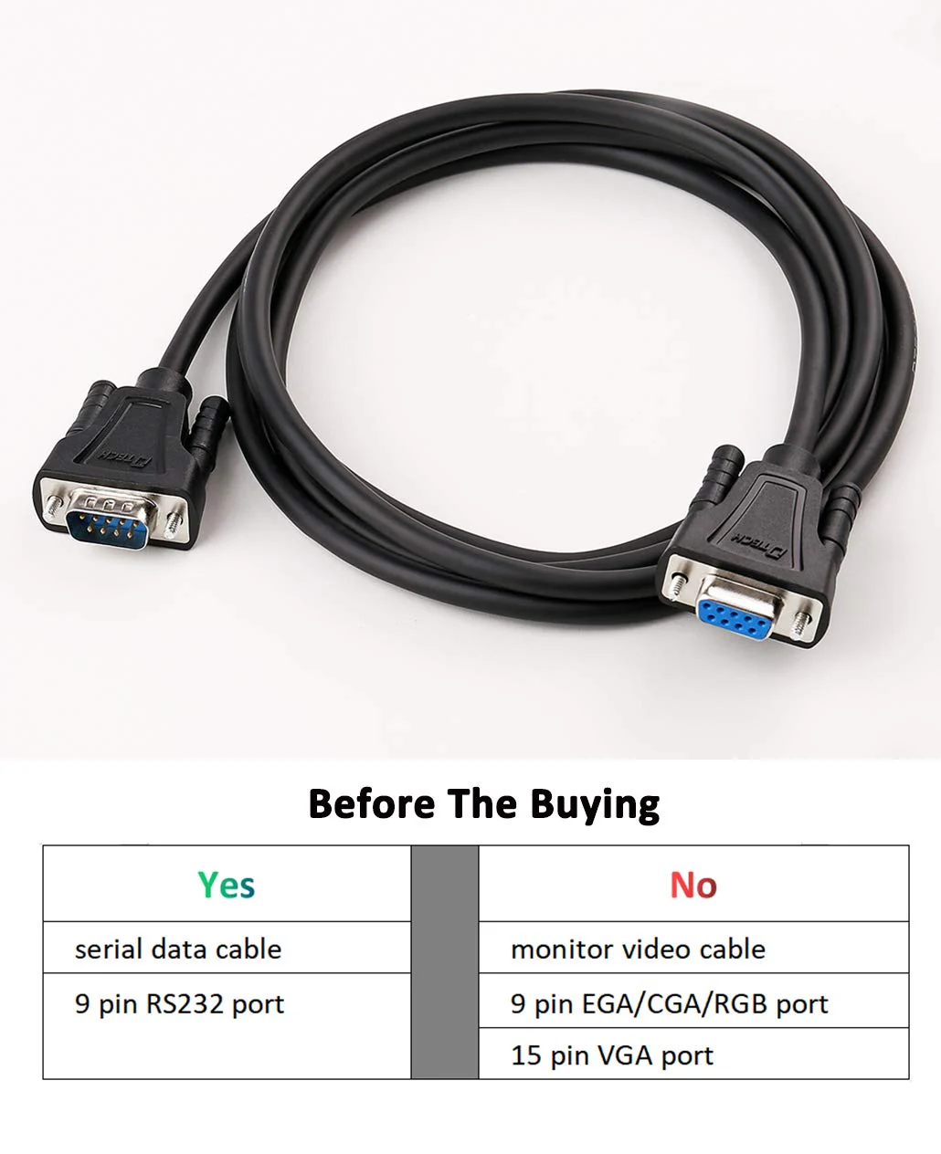 DTech 10ft DB9 RS232 Serial Cable Male to Female Extension Simple Null Modem Cord Cross TX RX Line 2 Pin Crossed for Computer Data Communication (10 Feet, Black) - Image 7