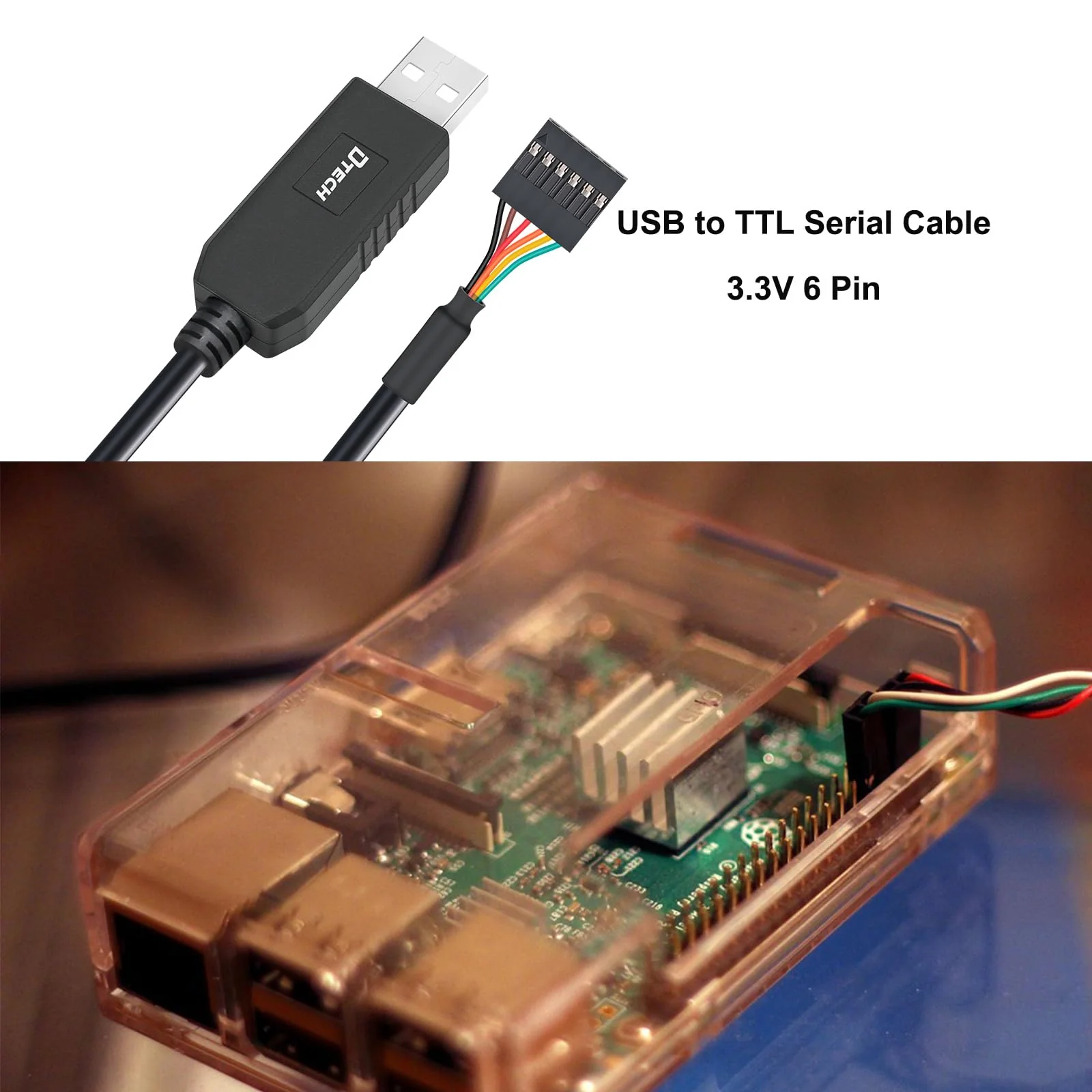 DTECH 3ft USB to TTL Serial Cable 3.3V 6 Pin UART Adapter Debug Cord Compatible with Windows 11 10 8 7 Linux MAC OS Genuine FT232RL Chip 6Pin 3v3 Level Signal 2.54mm Dupont Female Header - Image 2