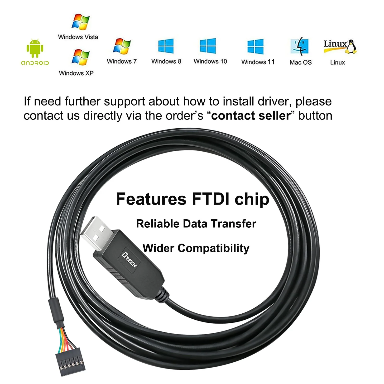 DTECH 3ft USB to TTL Serial Cable 3.3V 6 Pin UART Adapter Debug Cord Compatible with Windows 11 10 8 7 Linux MAC OS Genuine FT232RL Chip 6Pin 3v3 Level Signal 2.54mm Dupont Female Header - Image 4