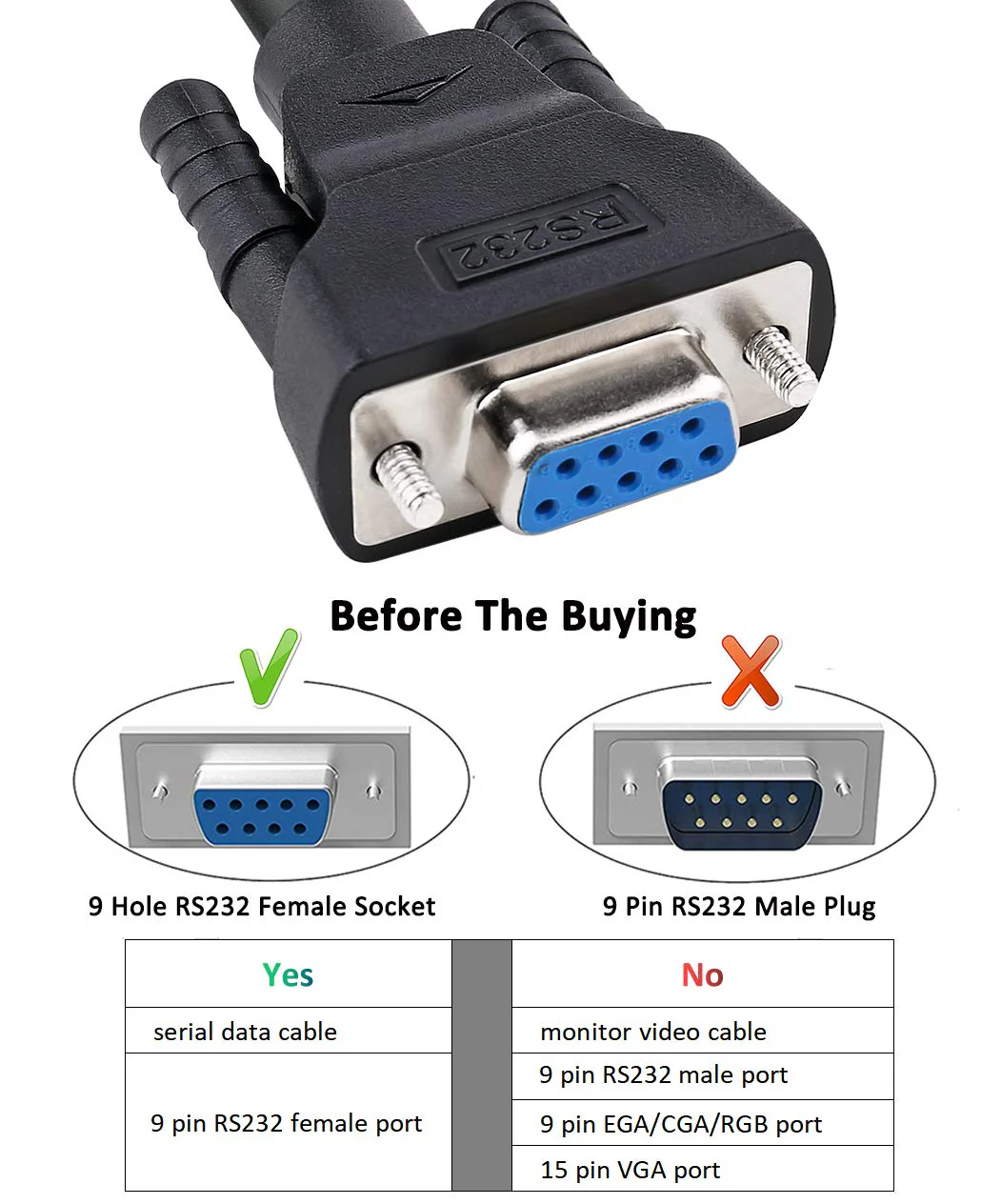 DTECH 6 ft RS232 Serial Cable Female to Female 9 Pin Straight Through (Black, 2 Meters) 6ft - Image 4