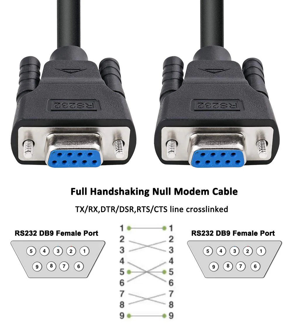 DTech DB9 RS232 Serial Cable Female to Female Null Modem Cord Full Handshaking 7 Wire Crossover for Data Communication (1.5 Feet, Black) 1.5ft - Image 5