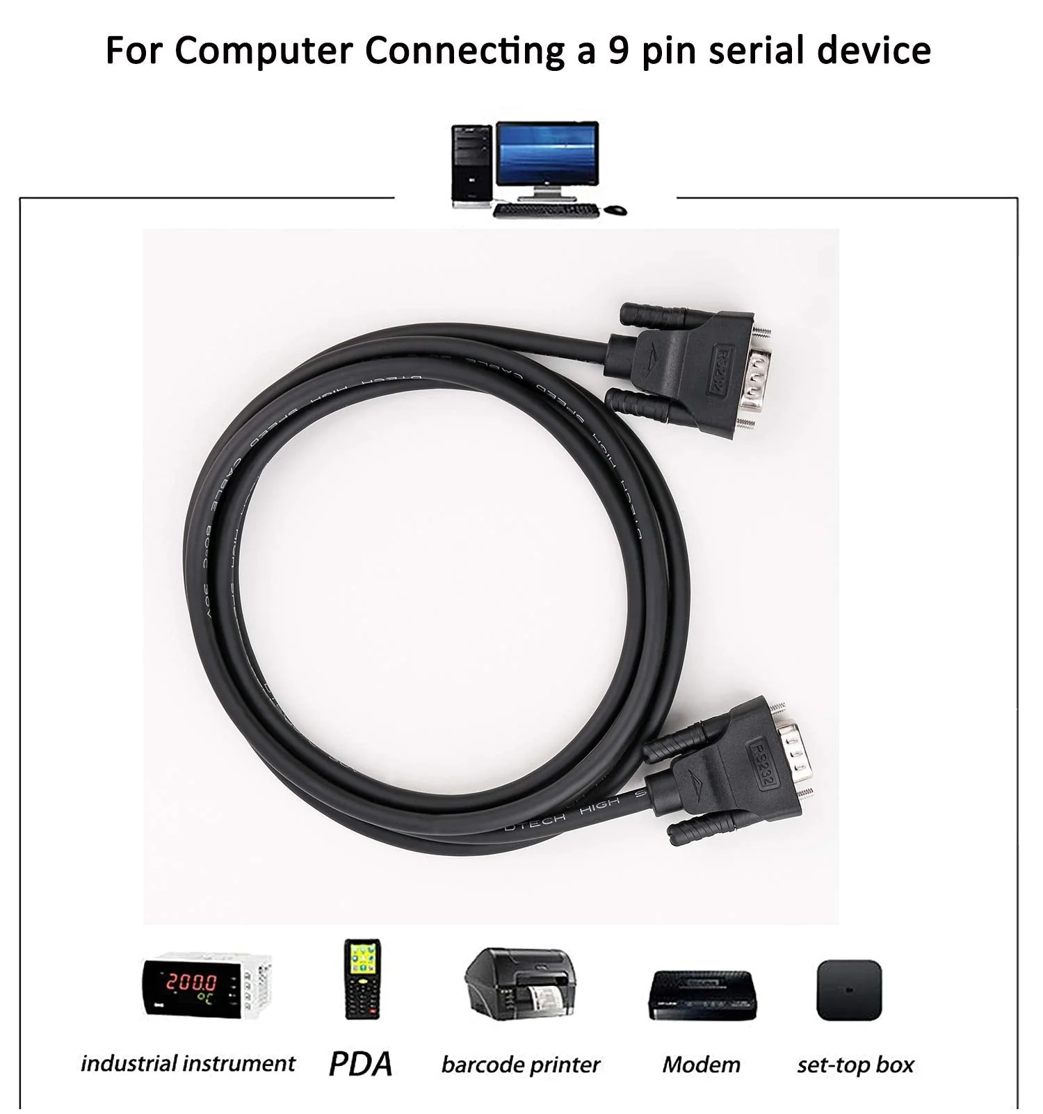 DTECH DB9 RS232 Serial Cable Female to Female Null Modem Cord Full Handshaking 7 Wire Crossover for Data Communication (15 Feet, Black) 15ft - Image 3
