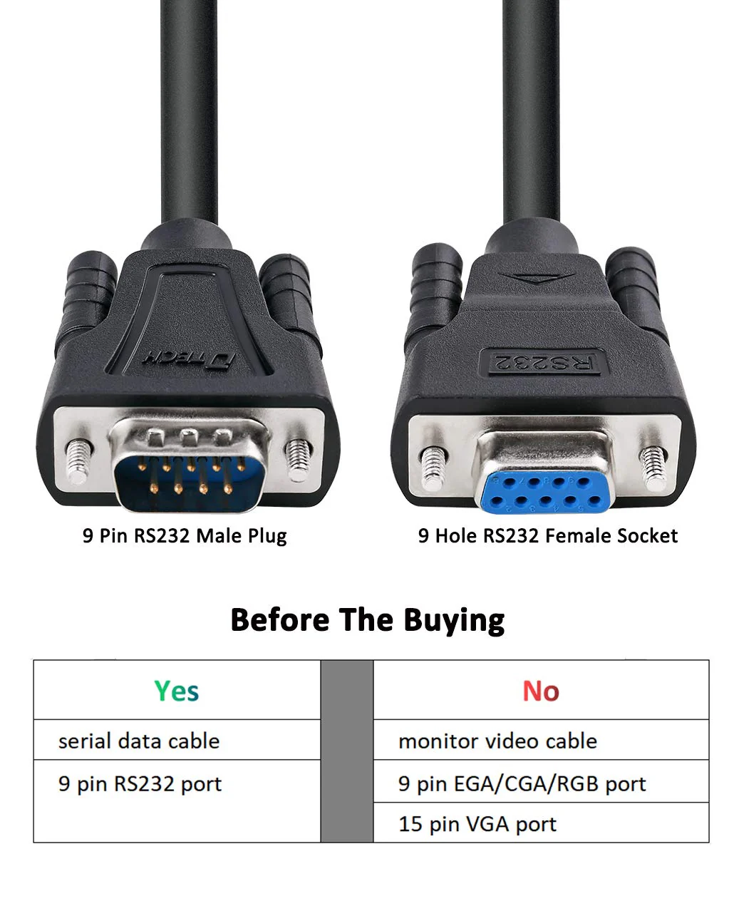 DTech DB9 RS232 Serial Cable Male to Female Null Modem Cord Full Handshaking 7 Wire Crossover for Data Communication Computer Switch Router (1.5 Feet, Black) 1.5ft - Image 3