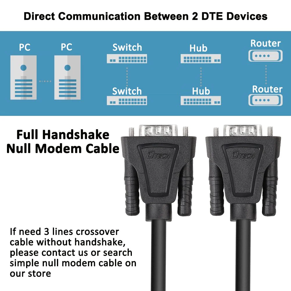 DTech DB9 RS232 Serial Cable Male to Female Null Modem Cord Full Handshaking 7 Wire Crossover for Data Communication Computer Switch Router (1.5 Feet, Black) 1.5ft - Image 4