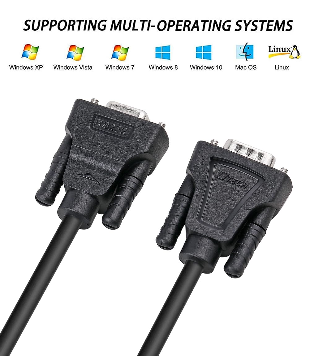 DTech DB9 RS232 Serial Cable Male to Female Null Modem Cord Full Handshaking 7 Wire Crossover for Data Communication Computer Switch Router (1.5 Feet, Black) 1.5ft - Image 6