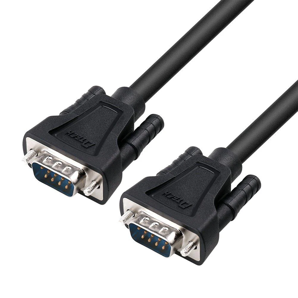 DTECH DB9 RS232 Serial Cable Male to Male Null Modem Cord Full Handshaking 7 Wire Crossover for Data Communication (10 Feet, Black) 10ft