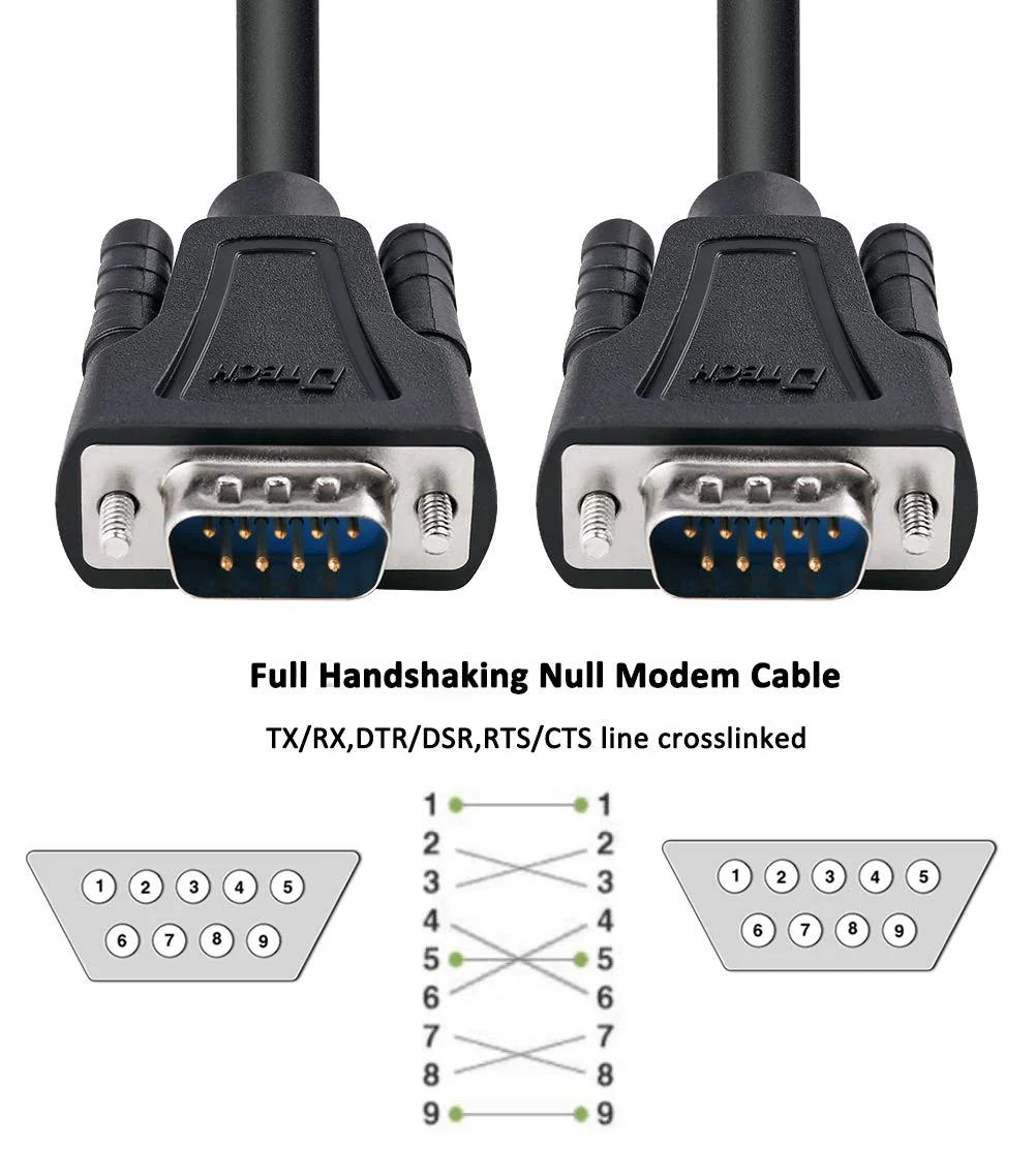 DTECH DB9 RS232 Serial Cable Male to Male Null Modem Cord Full Handshaking 7 Wire Crossover for Data Communication (10 Feet, Black) 10ft - Image 7