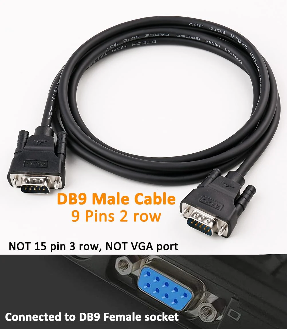 DTech DB9 RS232 Serial Cable Male to Male Null Modem Cord Full Handshaking 7 Wire Crossover for Data Communication Compatible with Computer Network Switch Router (1.5 Feet, Black) 1.5ft - Image 3