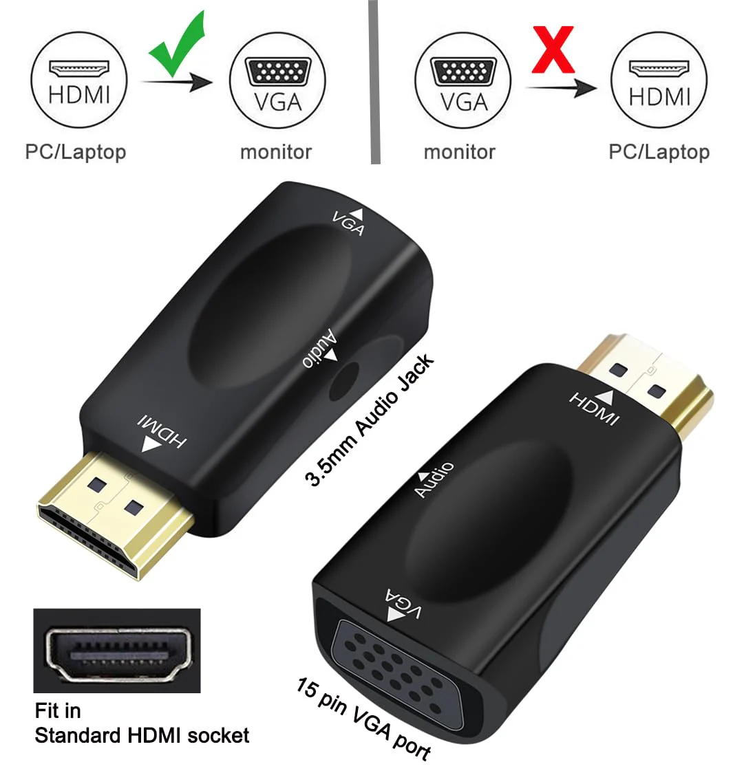 DTECH HDMI to VGA Adapter with 3.5mm Audio Jack for Computer Monitor Laptop Raspberry Pi PS3 Xbox DVD TV LCD Display 1080P Full HD Video (Male HDMI Input and Female VGA Output) - Image 3