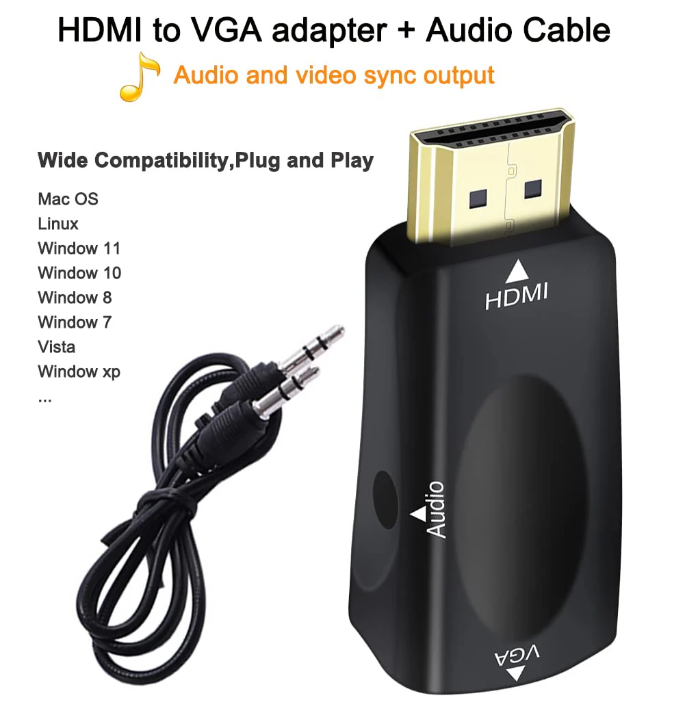 DTECH HDMI to VGA Adapter with 3.5mm Audio Jack for Computer Monitor Laptop Raspberry Pi PS3 Xbox DVD TV LCD Display 1080P Full HD Video (Male HDMI Input and Female VGA Output) - Image 4