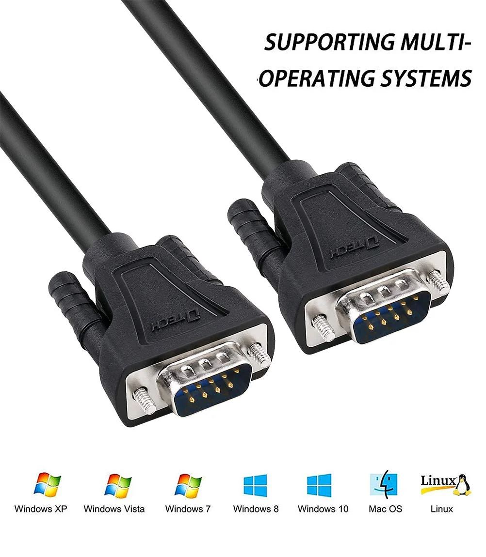 DTech RS232 Cable 15ft Null Modem DB9 to DB9 Serial Cable Male to Male RS-232 Cord Cross TX RX line 2 Pin Crossed Without Handshake for Data Communication (15 Feet, Black) - Image 5