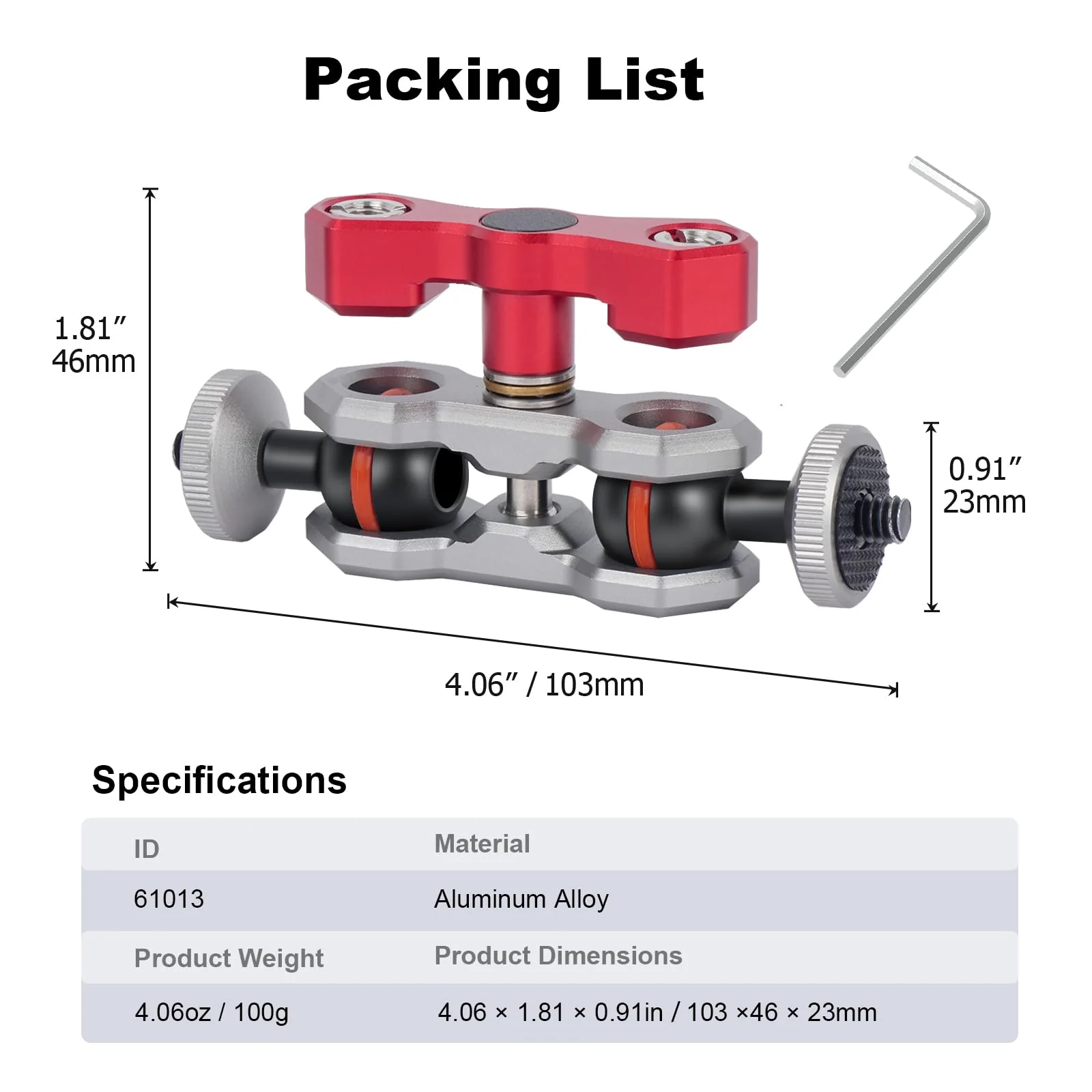 Dual Ball Head Camera Mount with 360 Degree Adjustment - Aluminum Alloy Clamp for Insta360/GoPr0/Camera Cage/LED Light/Microphone - 1/4" & 3/8" Screw Holes with Anti-Slip Design 61013 - Image 8