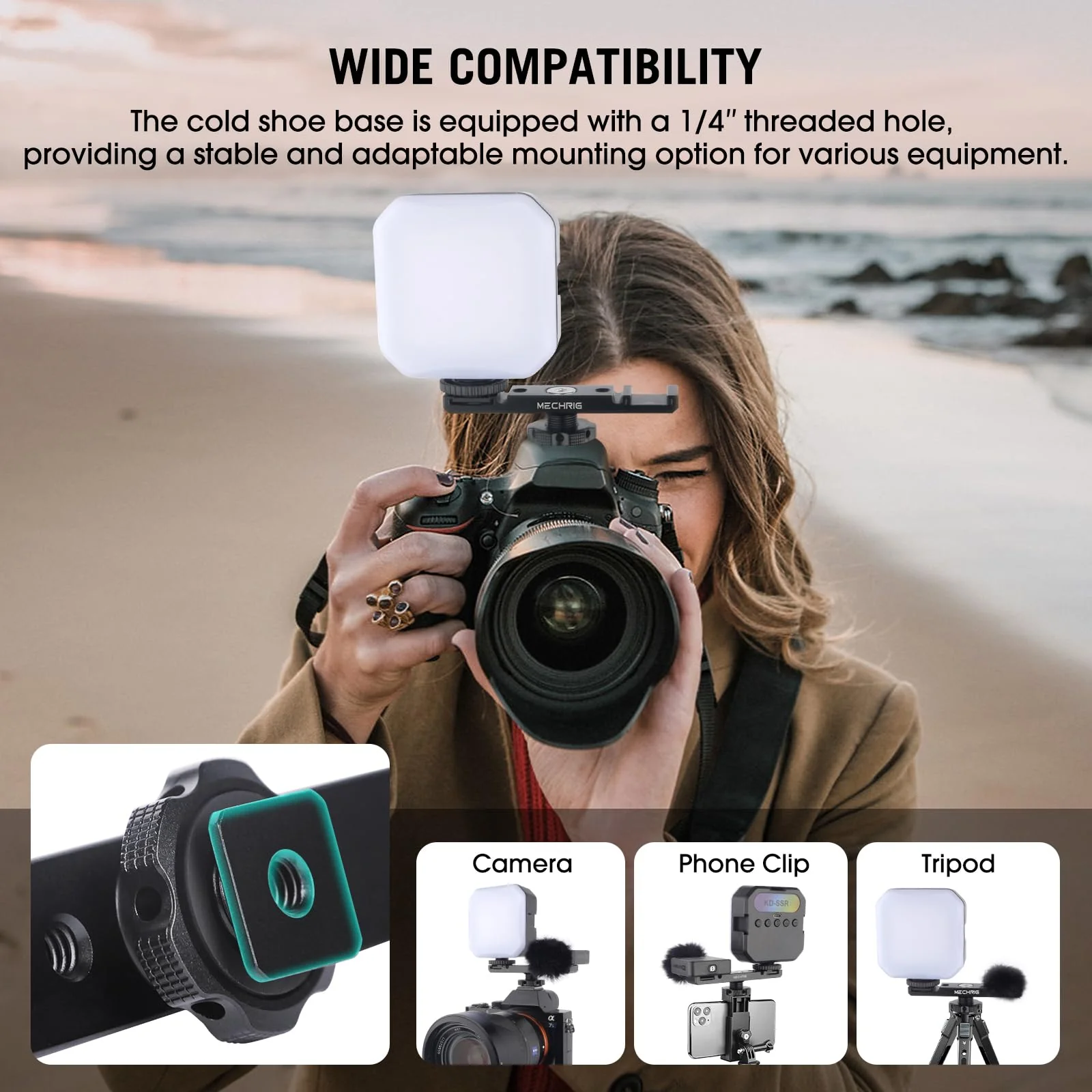 Dual Cold Shoe Extension Bar Mount, Aluminum Dual Hot Shoe Mount Bracket with 1/4" Thread & Cable Slot, Cold Shoe Bracket for DSLR Camera LED Video Light Microphone Monitor (62034) - Image 5