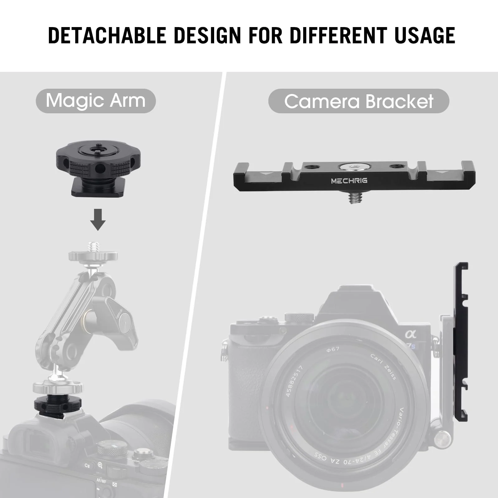 Dual Cold Shoe Extension Bar Mount, Aluminum Dual Hot Shoe Mount Bracket with 1/4" Thread & Cable Slot, Cold Shoe Bracket for DSLR Camera LED Video Light Microphone Monitor (62034) - Image 6