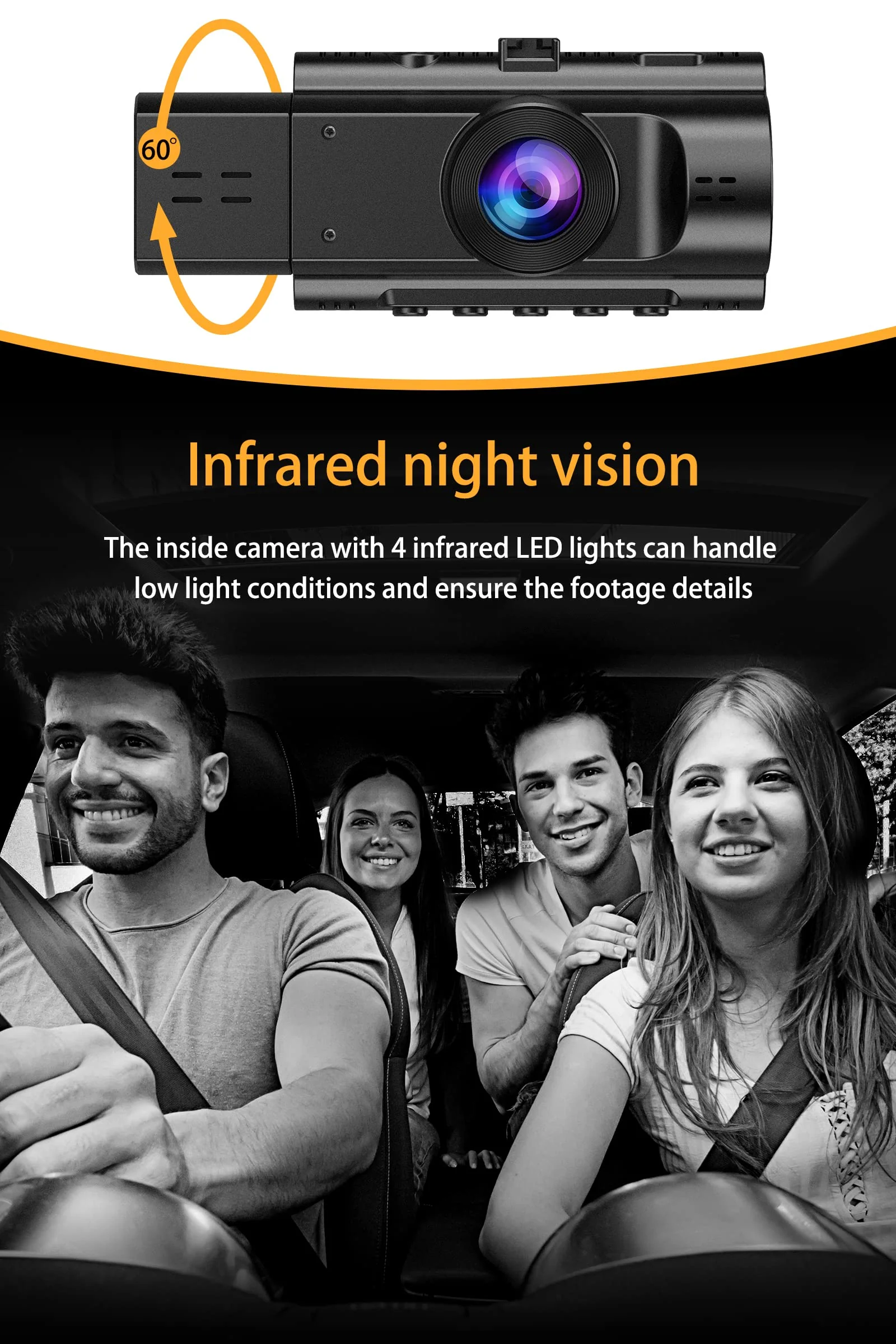 Dual Dash Cam Front and Inside FHD 1080P Dash Camera for Cars Dashcams for Cars with Infrared Night Vision, Car Camera Driving Recorder 24H Park Monitor Motion Detection G-Sensor for Taxi Uber Front and Inside without card - Image 4