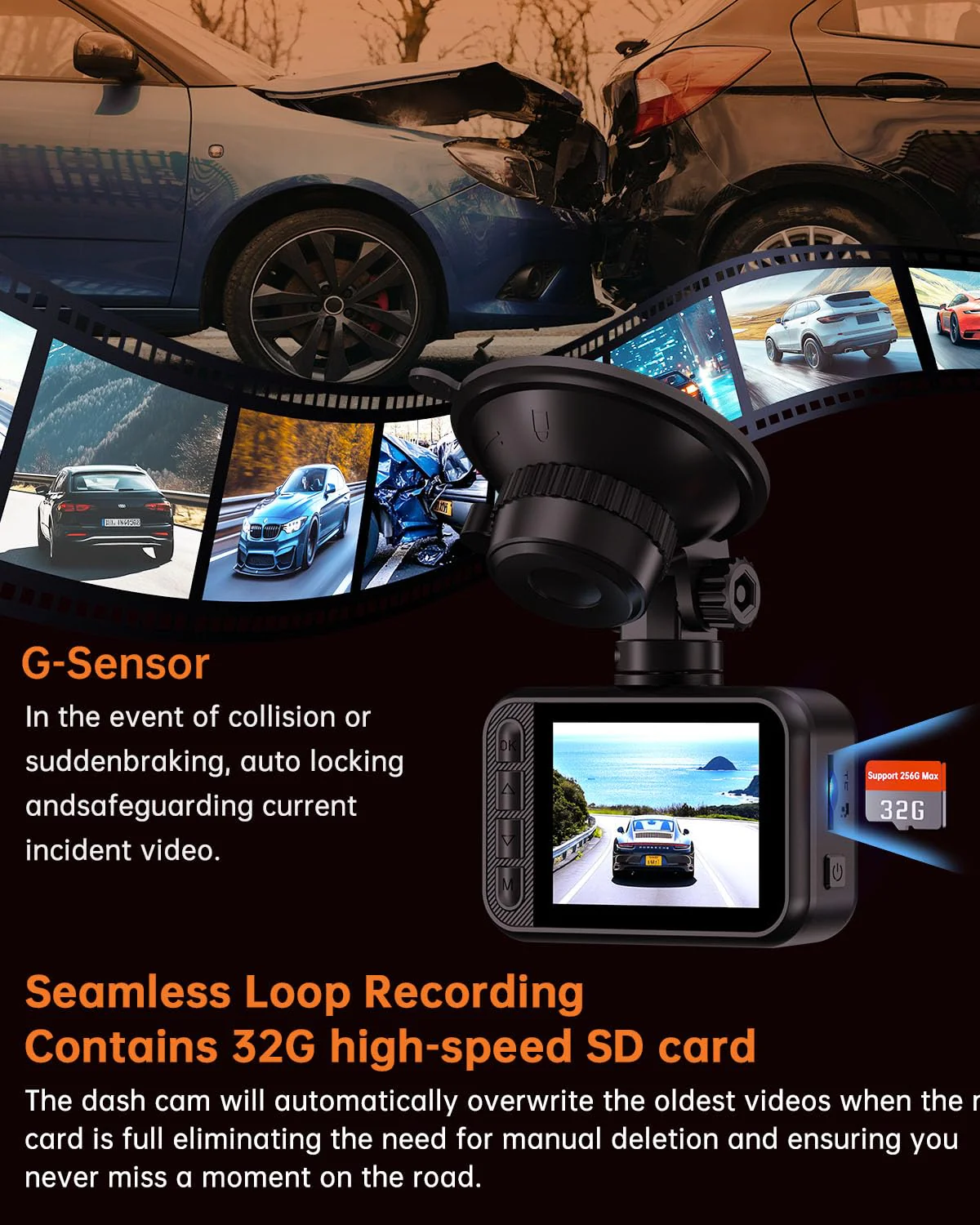 Dual Dash Cam Front and Rear — 2.5K HDR Night Vision Car Camera with G-Sensor & 24H Parking Monitor, Compact Plug & Play Dash Cam with Super Capacitor, 32GB Card Included, Supports 256GB Max - Image 5