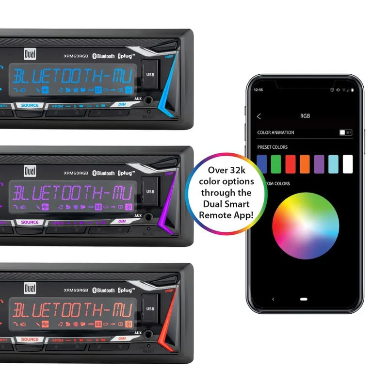 Dual Electronics XRM69RGB | 12 Character LCD Single DIN Car Stereo | RGB Custom Colors | Push to Talk Assistant | Bluetooth Hands Free Calling Music Streaming | AM/FM | USB Playback & Charging - Image 2