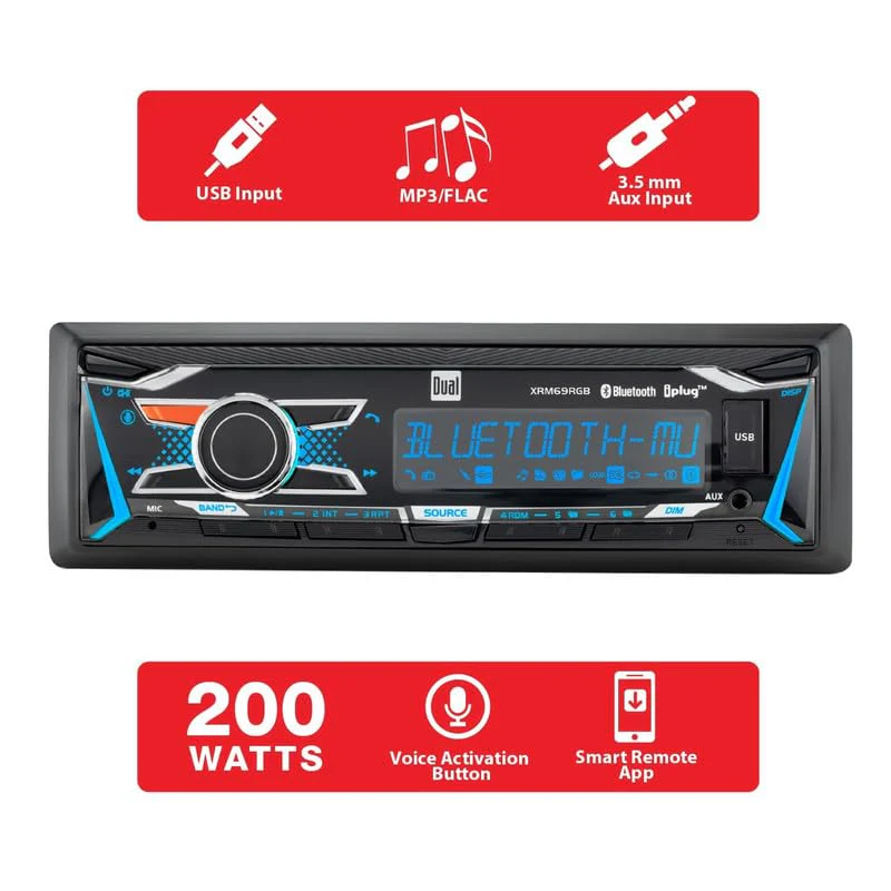 Dual Electronics XRM69RGB | 12 Character LCD Single DIN Car Stereo | RGB Custom Colors | Push to Talk Assistant | Bluetooth Hands Free Calling Music Streaming | AM/FM | USB Playback & Charging - Image 3
