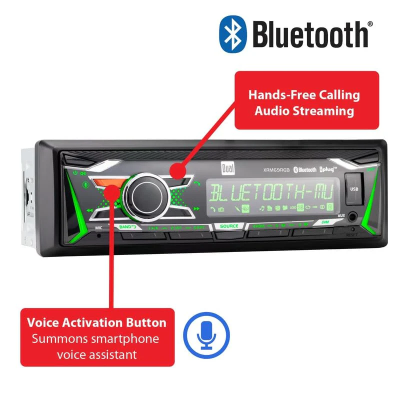 Dual Electronics XRM69RGB | 12 Character LCD Single DIN Car Stereo | RGB Custom Colors | Push to Talk Assistant | Bluetooth Hands Free Calling Music Streaming | AM/FM | USB Playback & Charging - Image 4