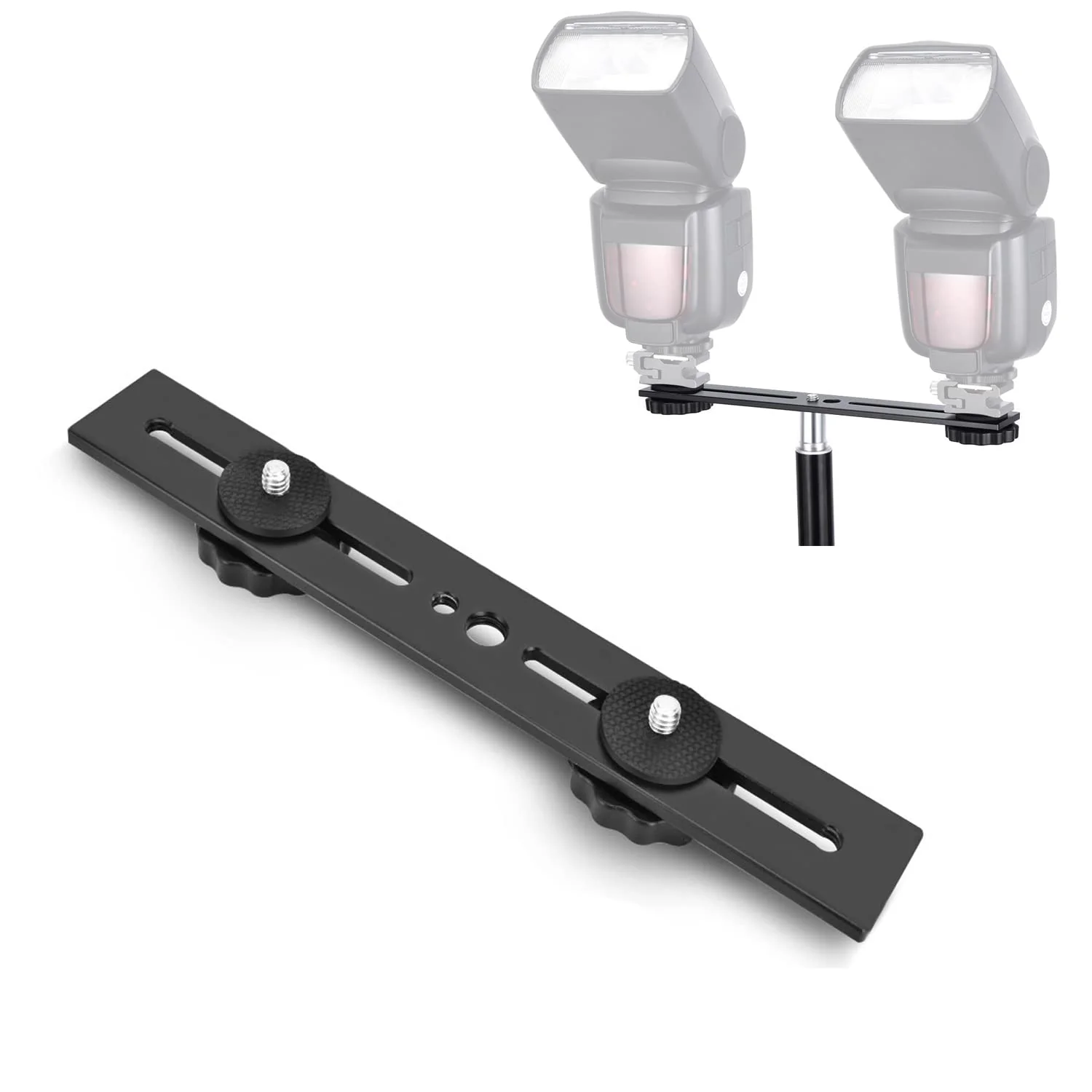 Dual Flash Bracket 8in/20.3cm Camera Mount Tripod Bracket with 1/4 Screw Hot Shoe Flash Light Bracket for LED Light Microphone 3D Stereo Stereoscopic Photography 1 Pack