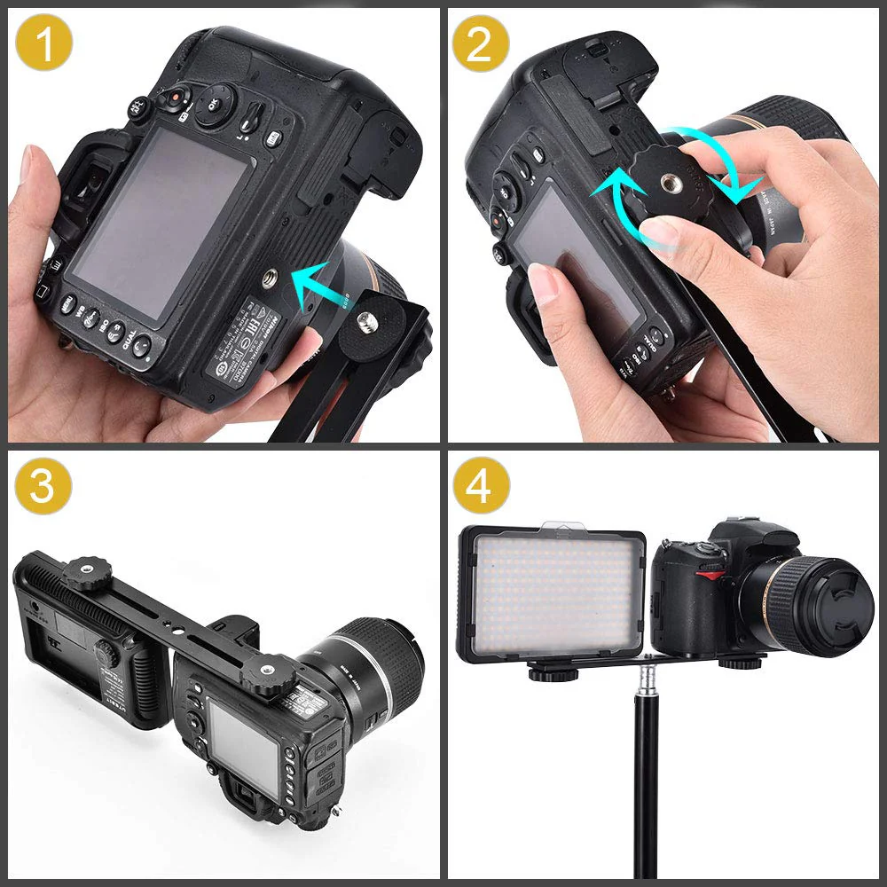 Dual Flash Bracket 8in/20.3cm Camera Mount Tripod Bracket with 1/4 Screw Hot Shoe Flash Light Bracket for LED Light Microphone 3D Stereo Stereoscopic Photography 1 Pack - Image 4