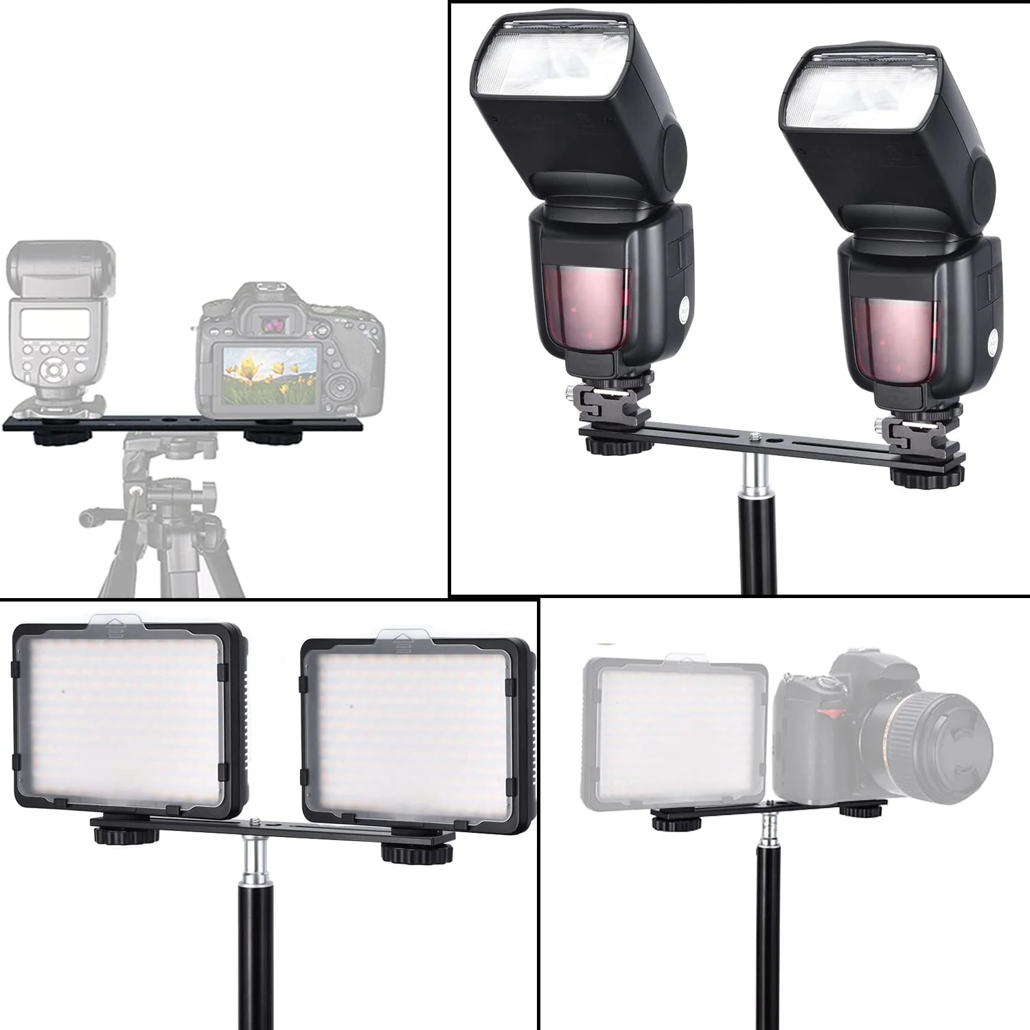 Dual Flash Bracket 8in/20.3cm Camera Mount Tripod Bracket with 1/4 Screw Hot Shoe Flash Light Bracket for LED Light Microphone 3D Stereo Stereoscopic Photography 1 Pack - Image 7