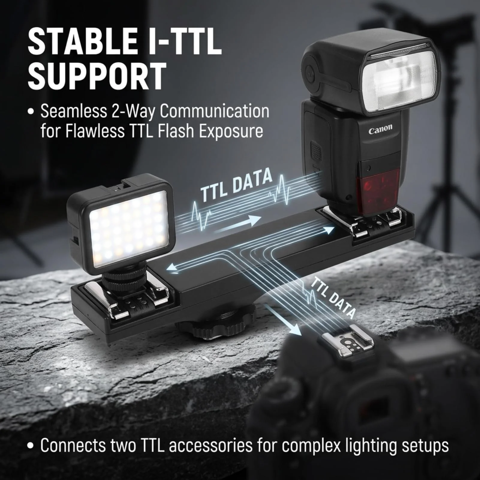 Dual Hot Shoe Splitter Camera Shoe Mounts, Dual Hot Shoe Flash Speedlite Light Bracket for SLR Camera Camcorder, Extension Bar Mount Cold Shoe Extension Bracket (for Canon) For Canon - Image 6