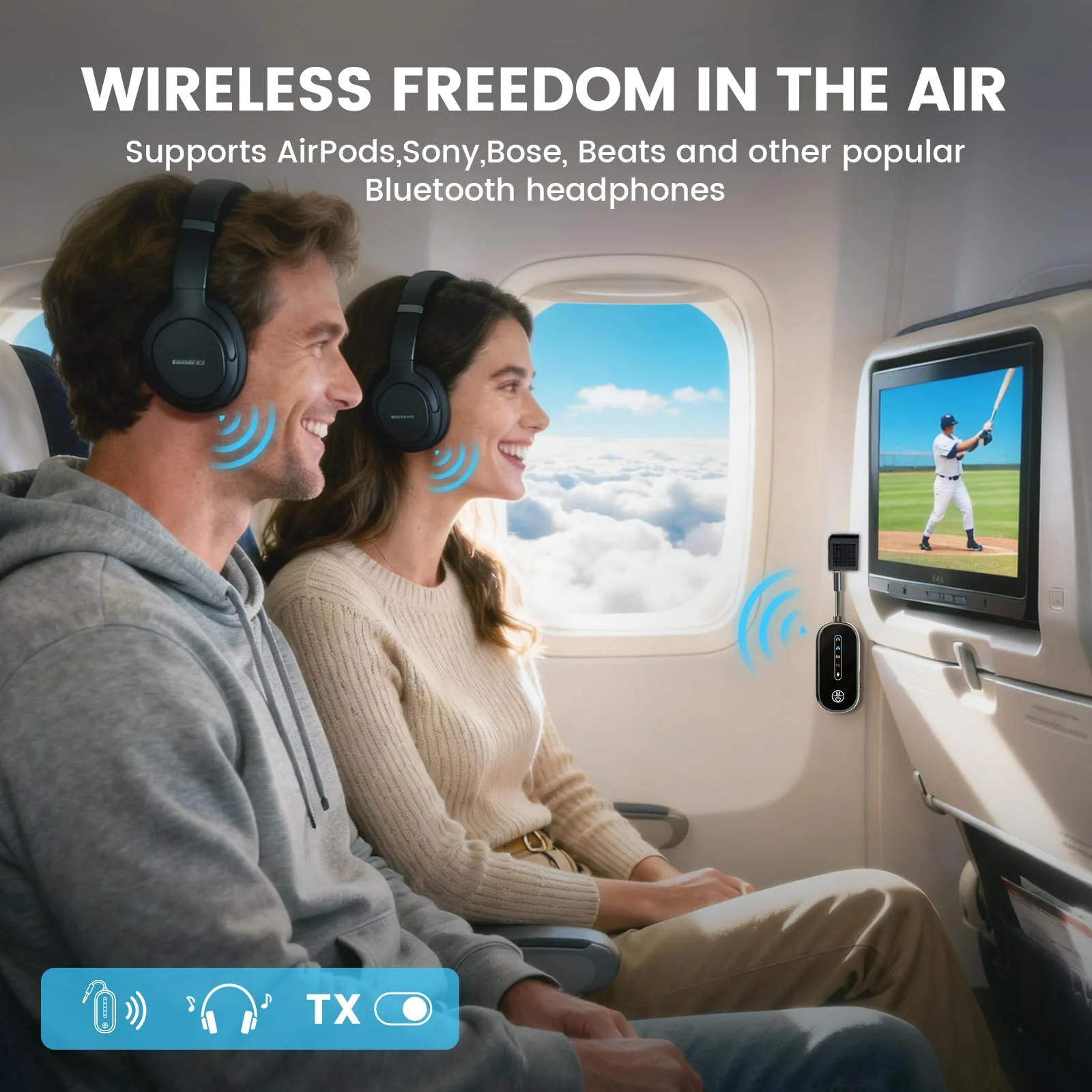 Dual Link Bluetooth 5.4 Transmitter for Airplane Travel 2-in-1 Bluetooth Adapter Airplane Travel Essentials Wireless Receiver, 3.5MM AUX Jack Adapter on Flight/TV/Car Stereo/Gym - Image 2
