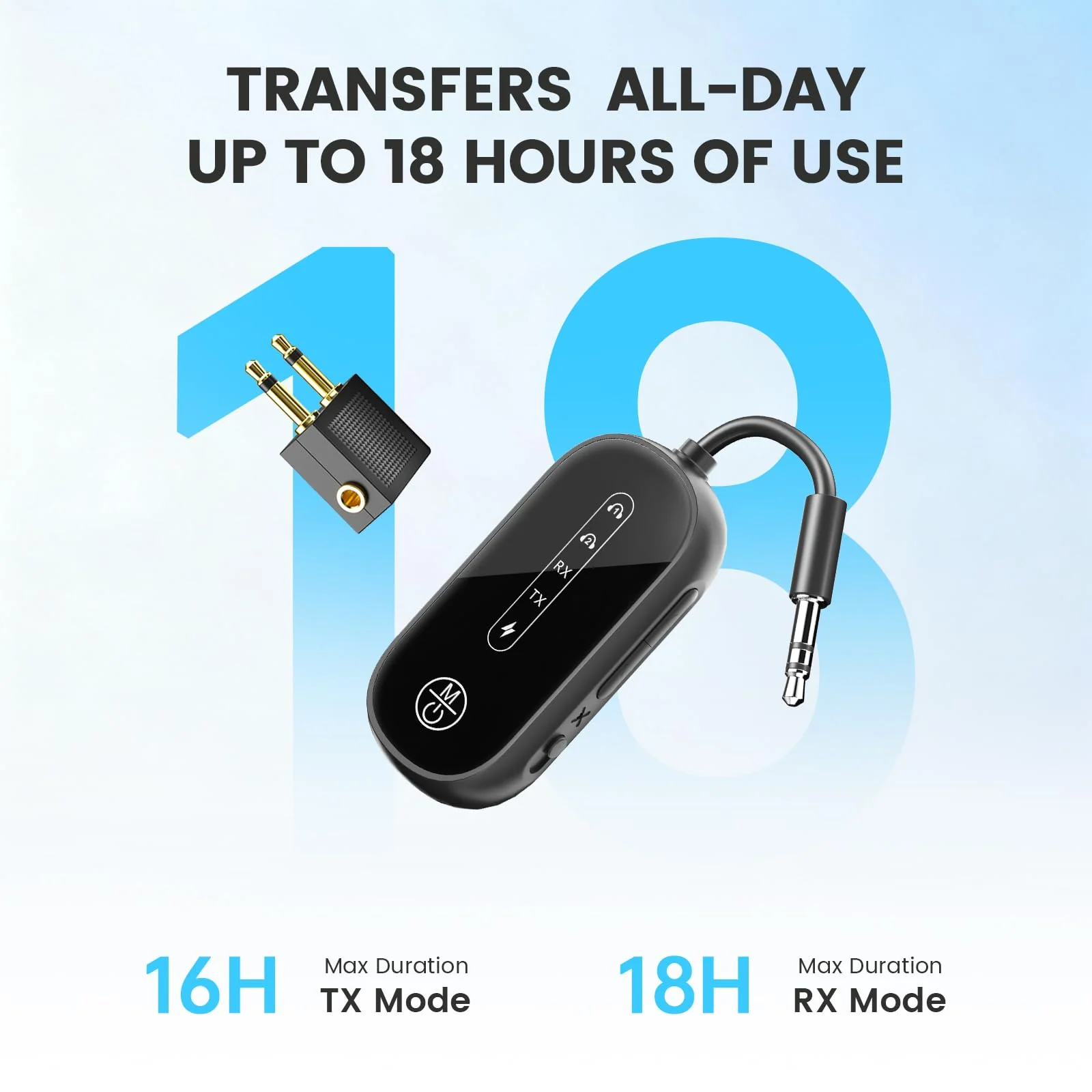 Dual Link Bluetooth 5.4 Transmitter for Airplane Travel 2-in-1 Bluetooth Adapter Airplane Travel Essentials Wireless Receiver, 3.5MM AUX Jack Adapter on Flight/TV/Car Stereo/Gym - Image 5