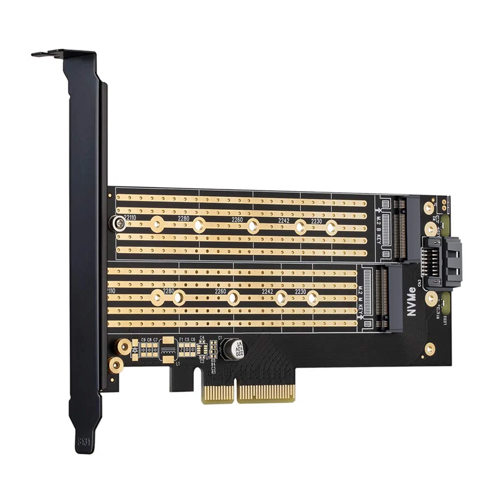 Dual M.2 PCIE Adapter for SATA or PCIE NVMe SSD with advanced heat sink solution,M.2 SSD NVME (m key) and SATA (b key) 22110 2280 2260 2242 2230 to PCI-e x 4 Host Controller Expansion Card - Image 2
