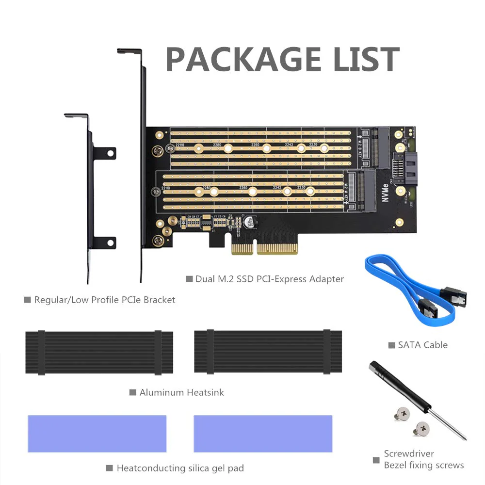 Dual M.2 PCIE Adapter for SATA or PCIE NVMe SSD with advanced heat sink solution,M.2 SSD NVME (m key) and SATA (b key) 22110 2280 2260 2242 2230 to PCI-e x 4 Host Controller Expansion Card - Image 6