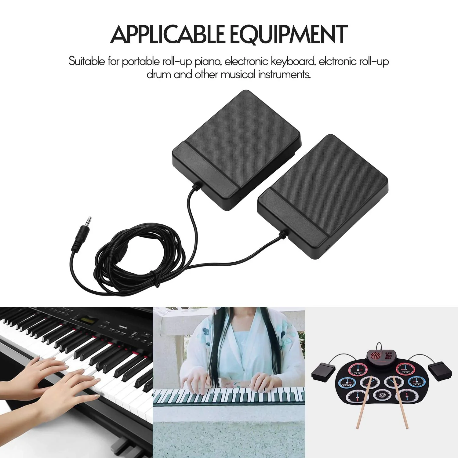 Dual Pedal 3.5mm Interface Compact Sustain Pedal Universal Dual Pedal for Musical Instruments Portable Folding Piano Electronic Keyboard Electronic Foldable Drum - Image 2