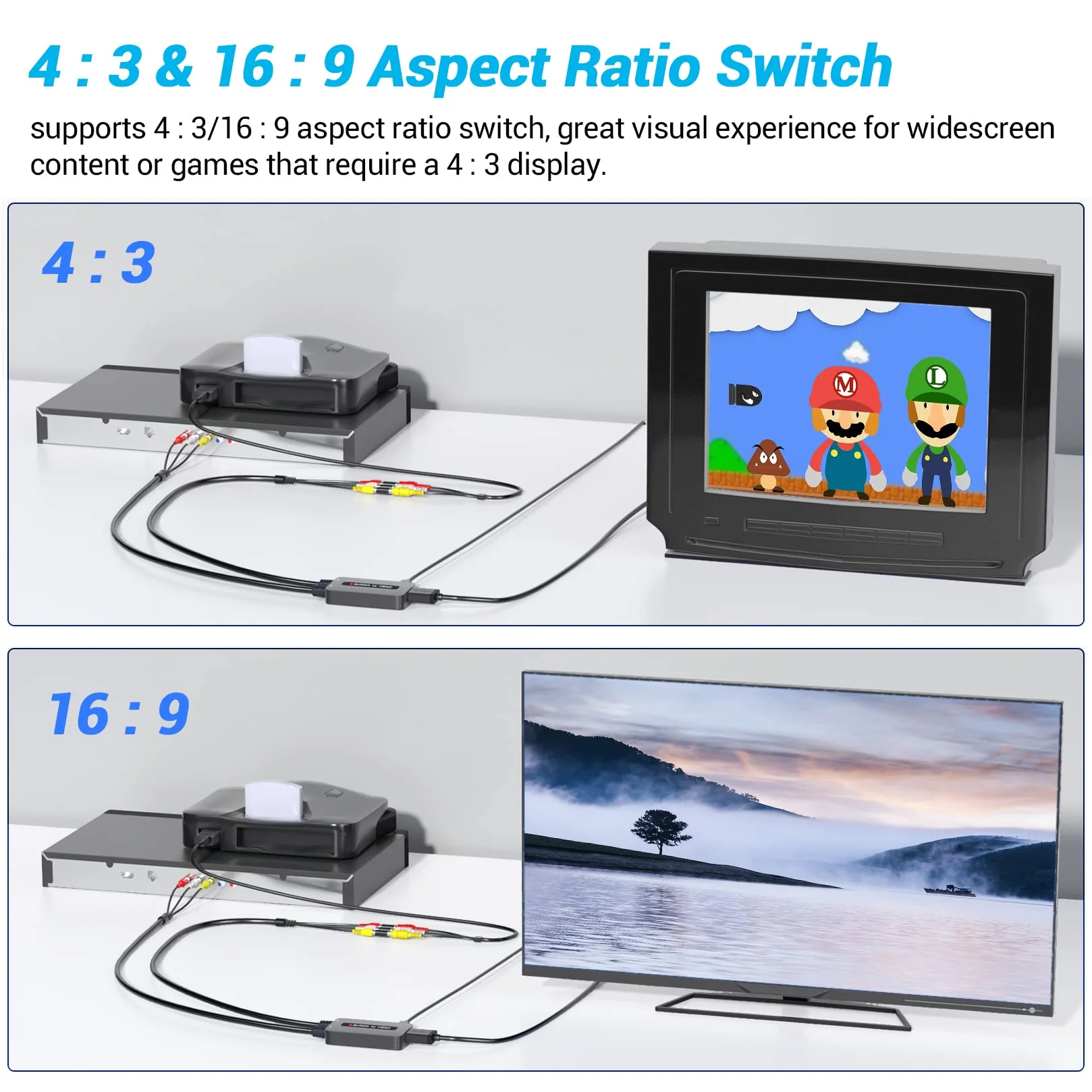Dual Port RCA to HDMI, Double Composite AV to HDMI Converter, Two RCA in One HD Out Converter for N64/Wii/PS2/DVD/VHS to Display On Newer TVs - Image 4