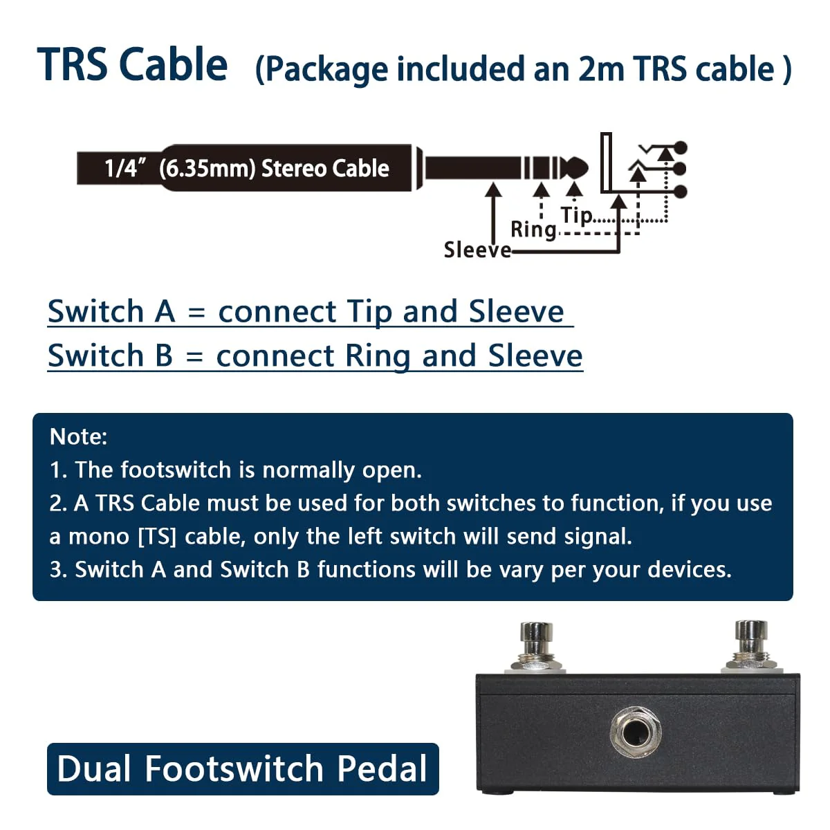 Dual Switch Pedal for Guitar Effect Pedal With TRS Cable (Latch Dual Switch) Latch Dual Switch - Image 8