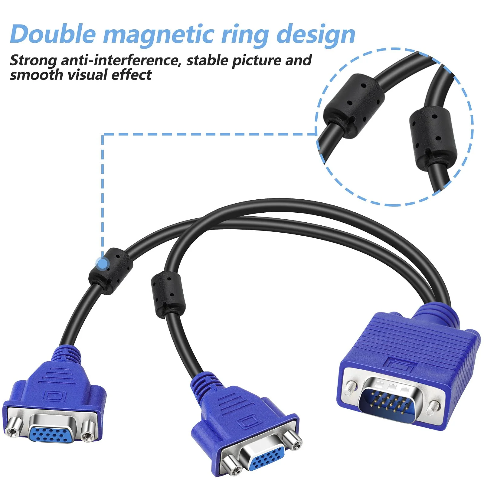 Dual VGA Splitter Monitor Cable 1 Male to 2 Female Adapter Converter VGA Video Y Cable Cord for Screen Duplication - Image 3