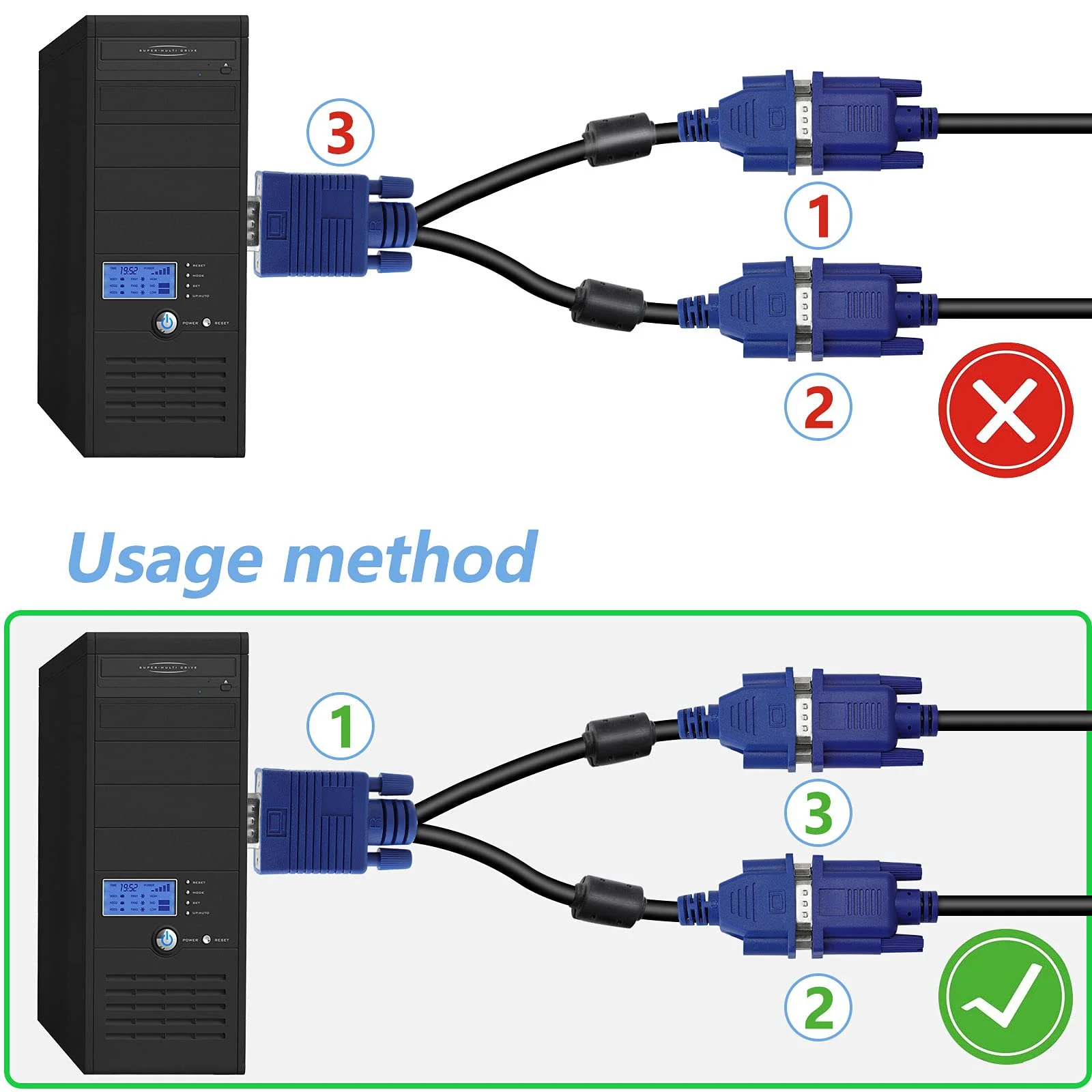 Dual VGA Splitter Monitor Cable 1 Male to 2 Female Adapter Converter VGA Video Y Cable Cord for Screen Duplication - Image 4